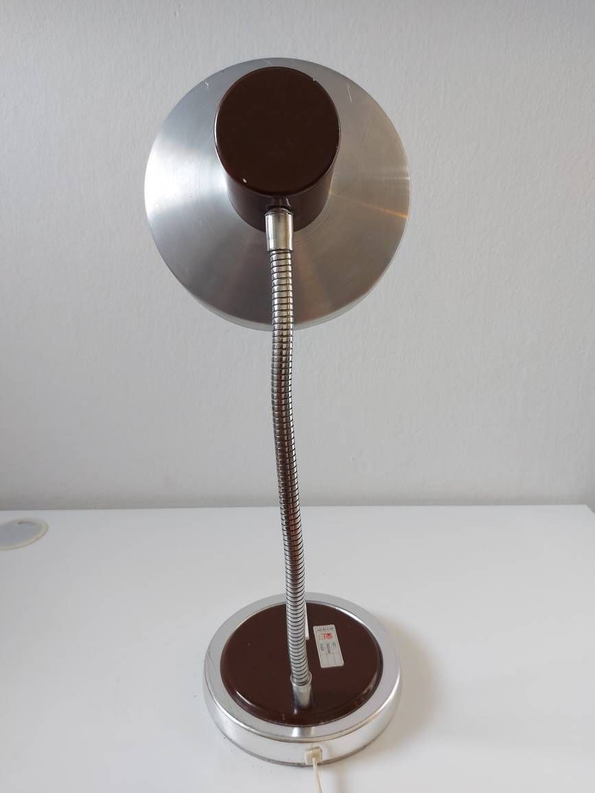 Vintage Desk Lamp, Mid Century Lamp, Gooseneck Lamp, Brown Lamp, Table Lamp, Vintage Light, Space Age Lamp,70s Lamp, Retro Lamp, Task Lamp photo for sale