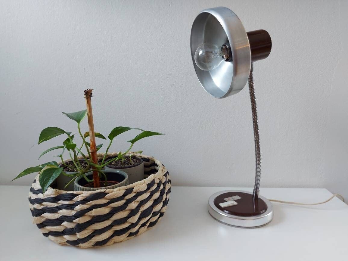 Vintage Desk Lamp, Mid Century Lamp, Gooseneck Lamp, Brown Lamp, Table Lamp, Vintage Light, Space Age Lamp,70s Lamp, Retro Lamp, Task Lamp photo 84.0