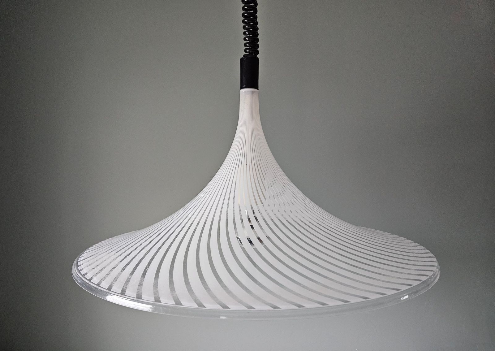 Vintage Meblo Guzzini Pendant Light, White Ceiling Lamp, Trumpet Lamp, Space Age Lamp, Mcm, Mid Century Modern, Retro Lamp, Space Age, Ufo photo for sale