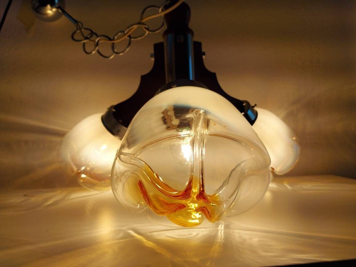 Vintage Mazzega Pendant Lamp, Mid Century Lamp, Dinning Room Ceiling Lamp, Three Murano Glass Globes Chandelier, Space Age Lamp 70's Mcm photo 243.0