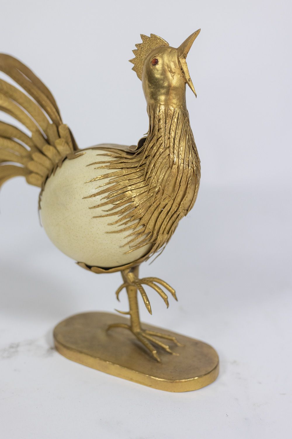 Rooster In Ostrich Egg And Golden Brass, 1970s photo Art