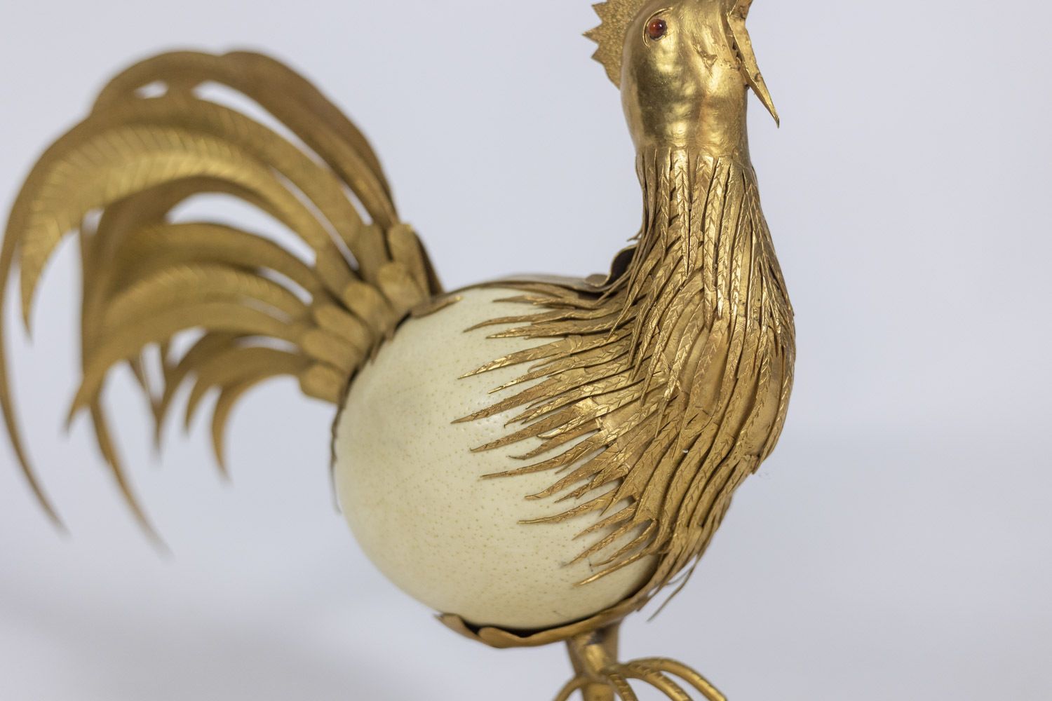 Rooster In Ostrich Egg And Golden Brass, 1970s photo vinterior