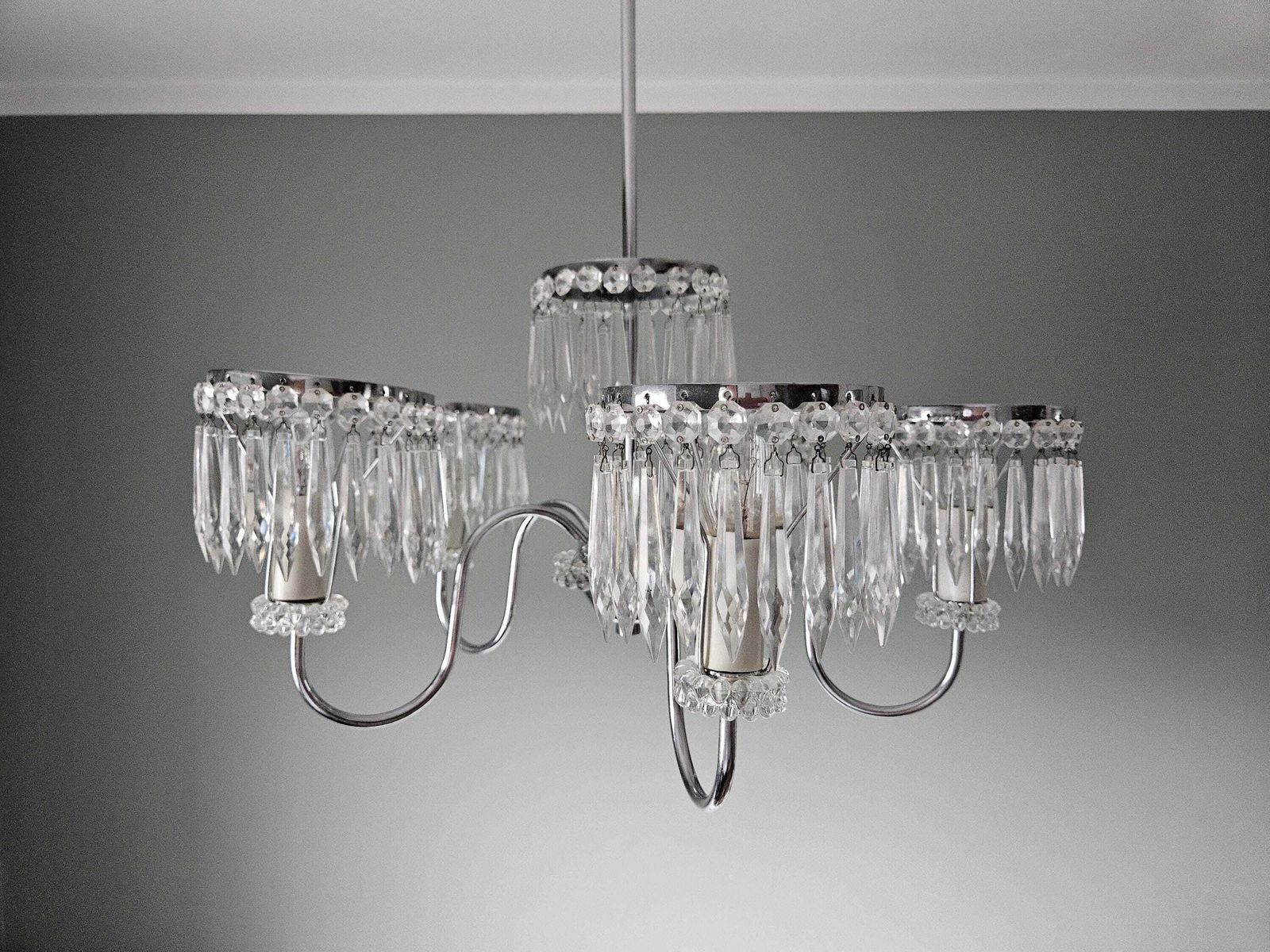 Vintage Chandelier / Crystal Chandelier / Glass Ceiling Light / Mid Century Chandelier / Light Fixture / Pendant Light photo furniture