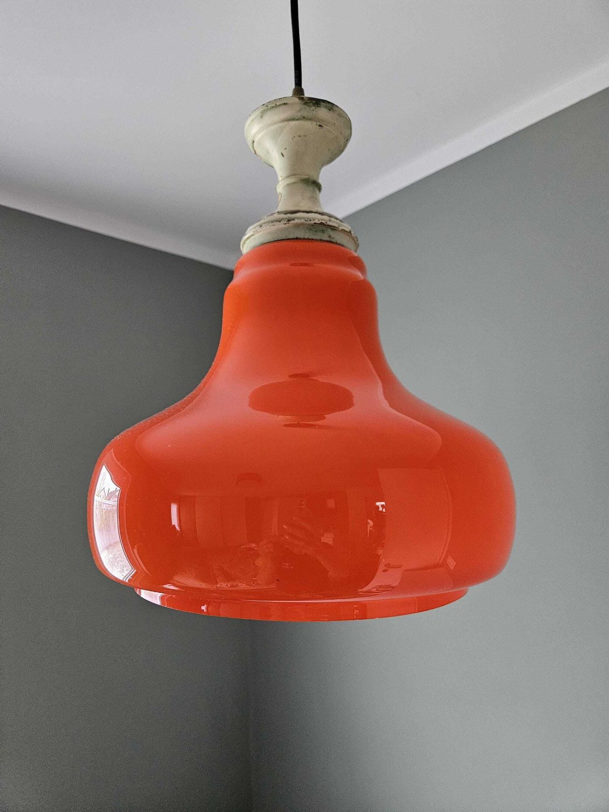 Retro Pendant Lamp / Vintage Glass Ceiling Lamp / Orange Hanging Lamp / Space Age / Retro Light / Retro Lamps / Pear Shape 70's Yugoslavia photo furniture