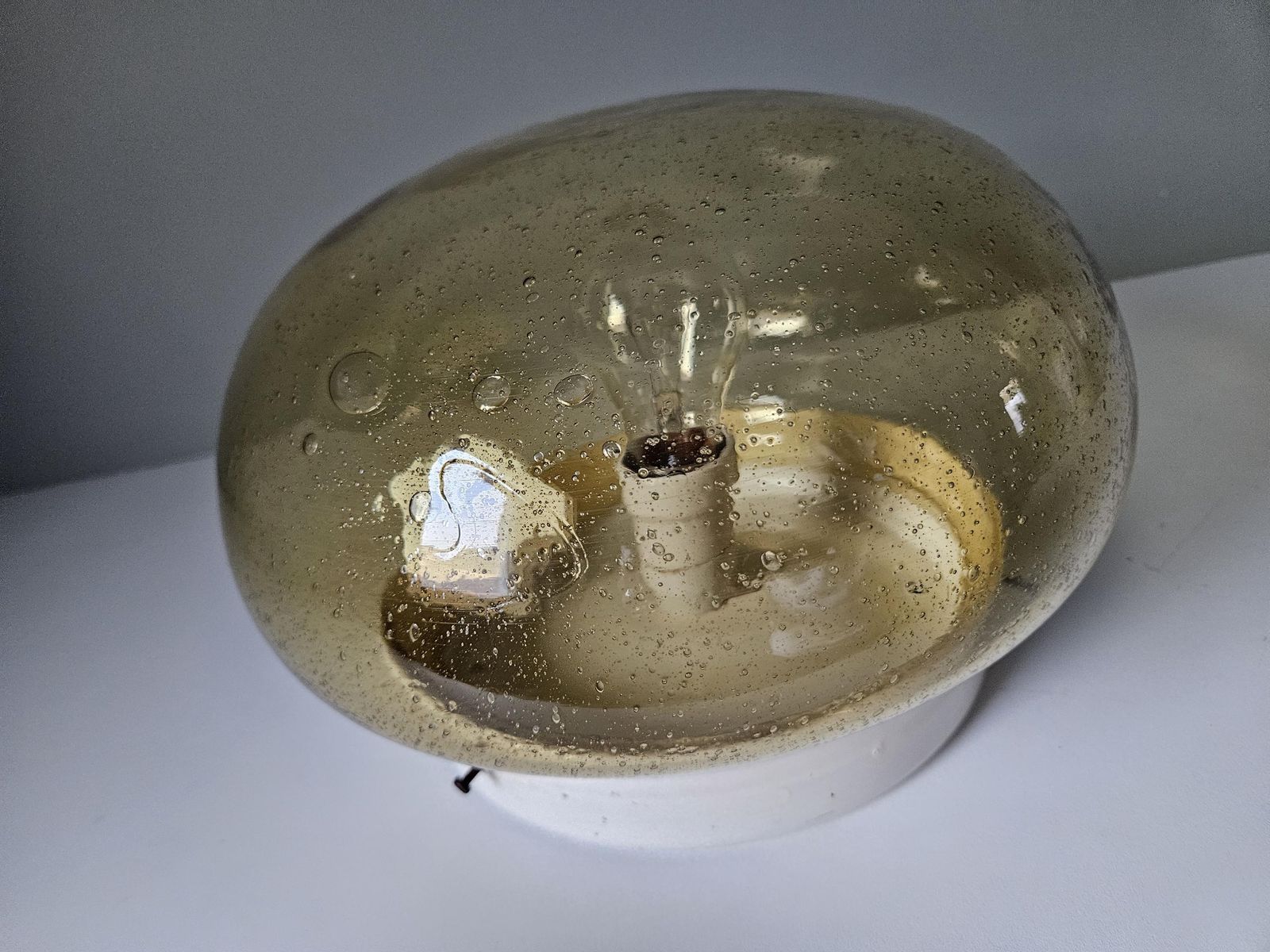 Large Vintage Flush Mount Ceiling Light / Amber Glass / 70s Lamps / Wall Lamp / Mid Century Modern Sconce photo Lighting