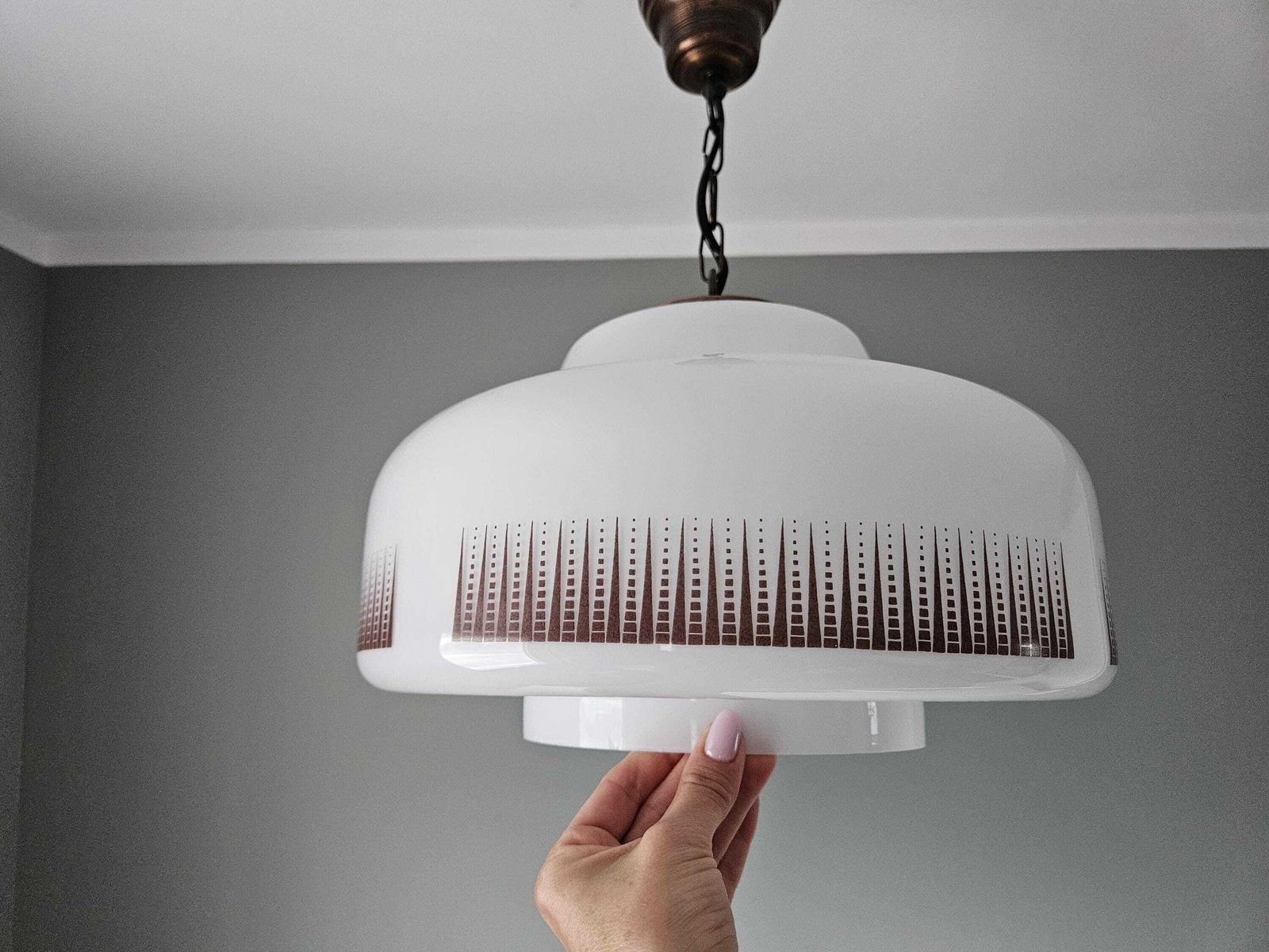 Vintage Pendant Light, Mid Century Light Fixture, Opaline Glass Chandelier, Kitchen Light, Ceiling Lamp, Mcm, 70's Yugoslavia photo furniture