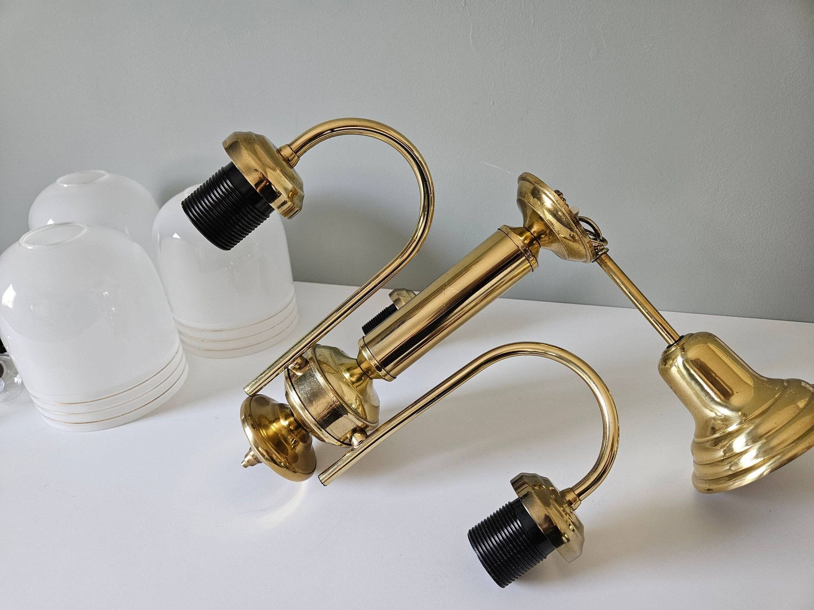 Vintage Pendant Lamp, Brass Chandelier, 80's Yugoslavia, Ceiling Light, White And Gold Chandelier, Elegant Light Fixture, Hollywood Regency photo vintage