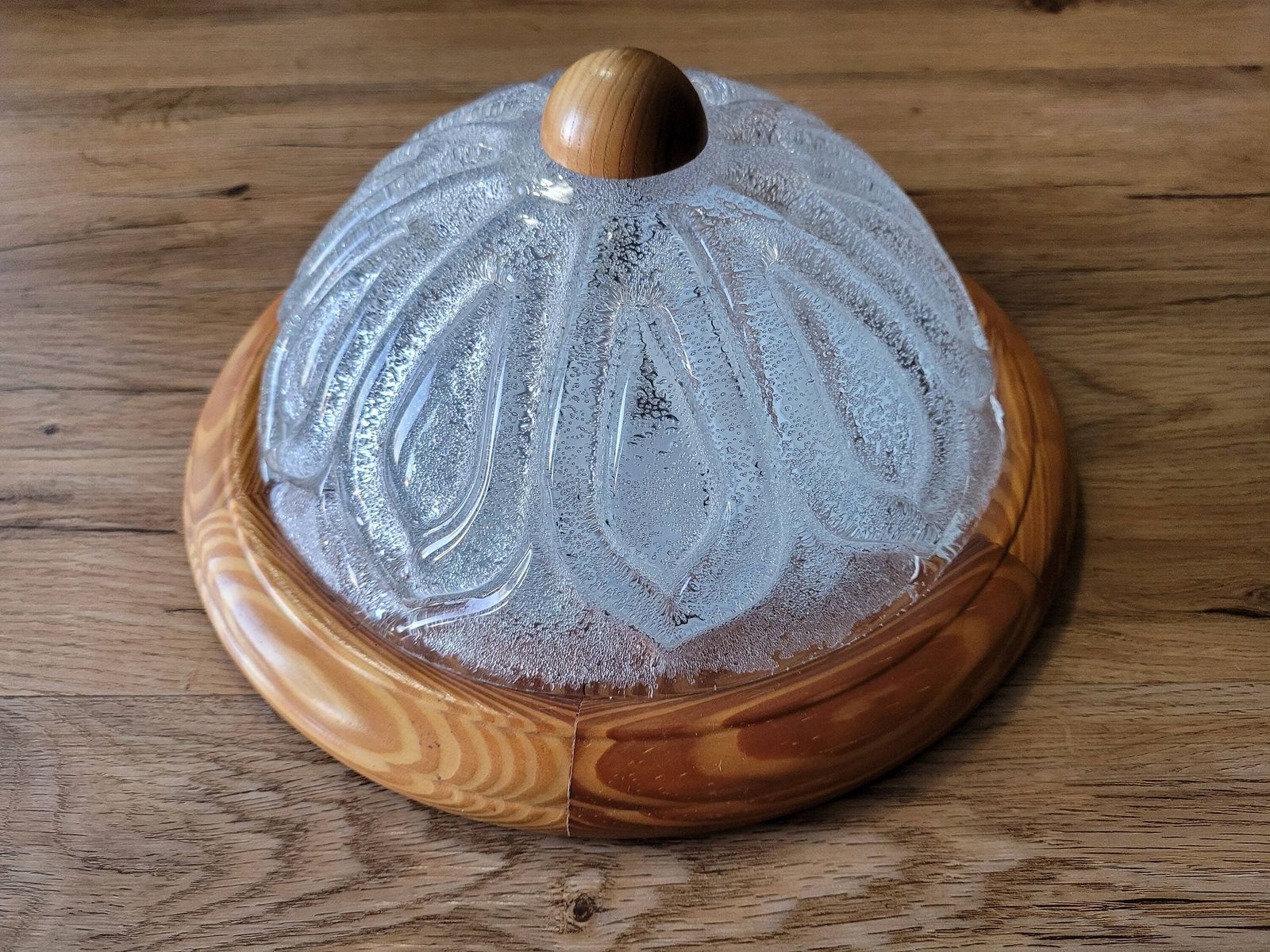 Large Vintage Rustic Lamp, Flush Mount Light, Wall Lamp, Sconce, Ceiling Light, Wooden Lamp, Frosted Glass, 80's, Country, Farmhouse Decor photo vintage