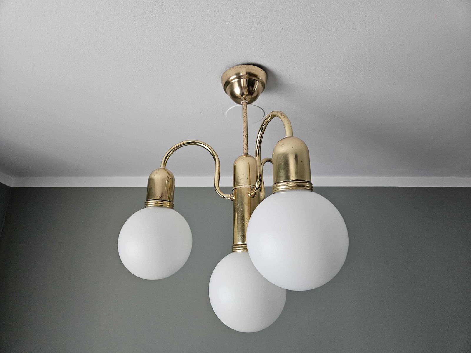 Vintage Brass Chandelier, Sputnik Pendant Lamp, Glass Globes Pendant Light, Mid Century Modern, Ceiling Light, Hollywood Regency Style 70's photo buy