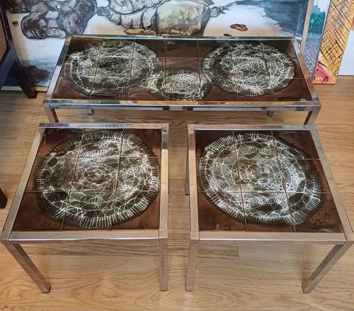 Juliette Berlarti Ceramic & Chrome Nest Of Tables Mid Century photo for sale