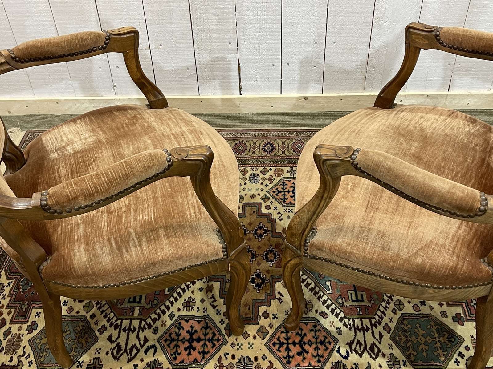 Furniture Pair Of Louis XV Style Armchairs In 20th Century Beech photo
