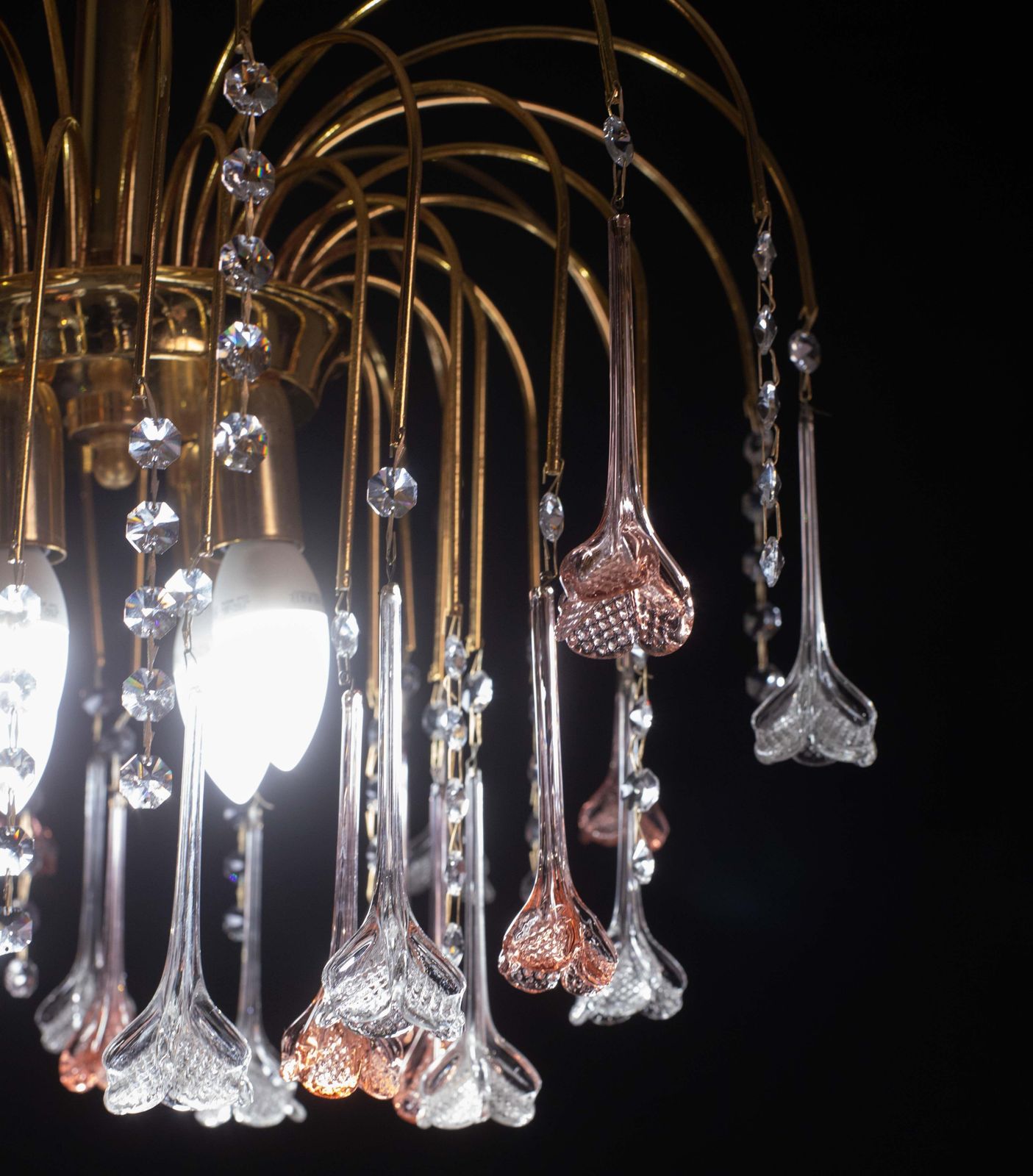 Brigitte Bardot, Pink And Trasparent Murano Flowers Chandelier, 1970s photo Lighting