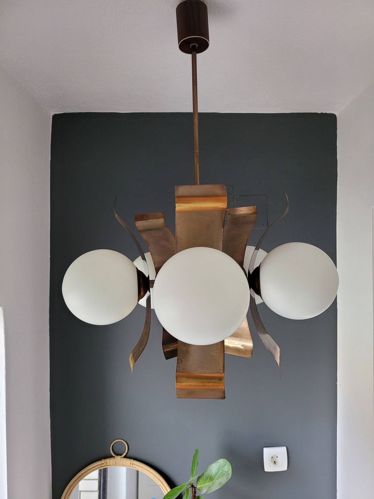 Mid Century Light Fixture, Sputnik Lamp, Molecule Lamp, Glass Globe Chandelier, Copper Pendant Lamp, Bulbs Ceiling Light, Space Age Light photo Lighting