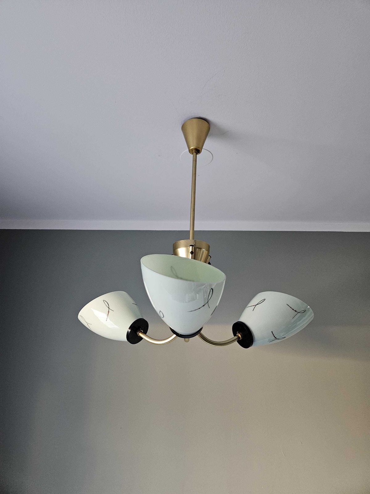 Beautiful Art Deco Chandelier, Vintage Pendant Light, Ceiling Light, Three Arm Chandelier, Mid Century Modern Chandelier, Yugoslavia 50's photo for sale