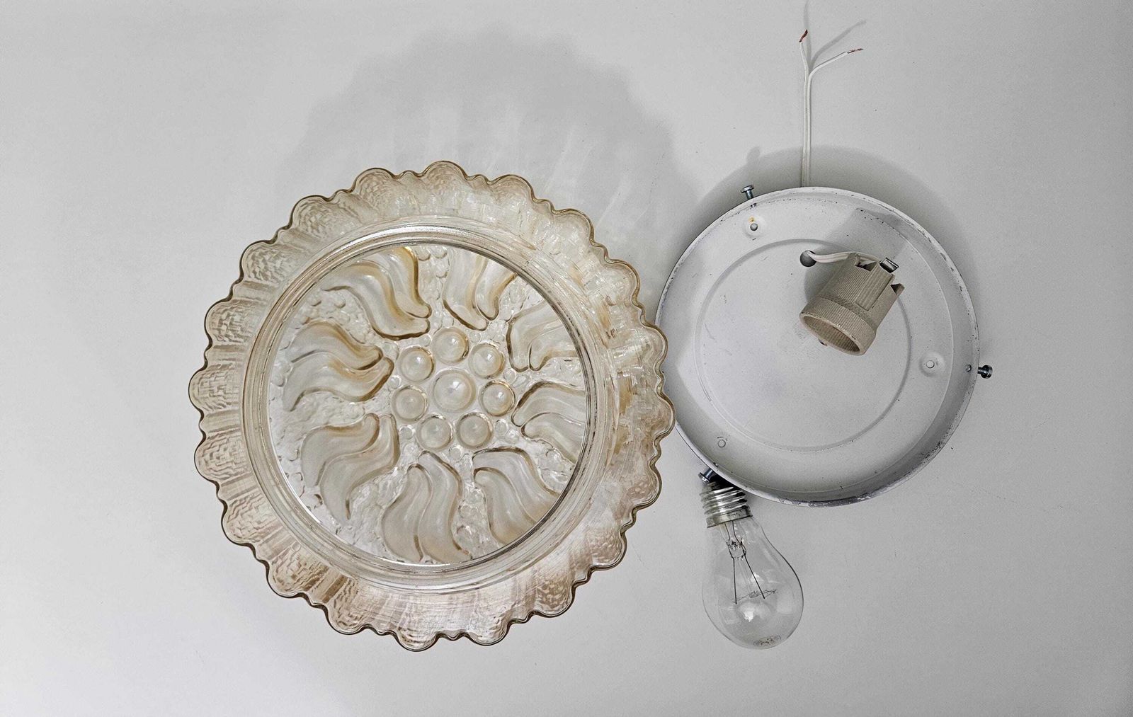 L Vintage Bubble Glass Flush Mount Ceiling Light, Amber Glass Wall Lamp, Mid Century Modern, Glass Sconce, 70's Lamp, Helena Tynell Style photo buy