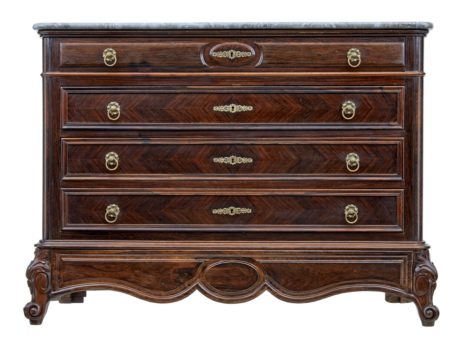 19th Century French Palisander Chest Of Drawers With Faux Marble Top