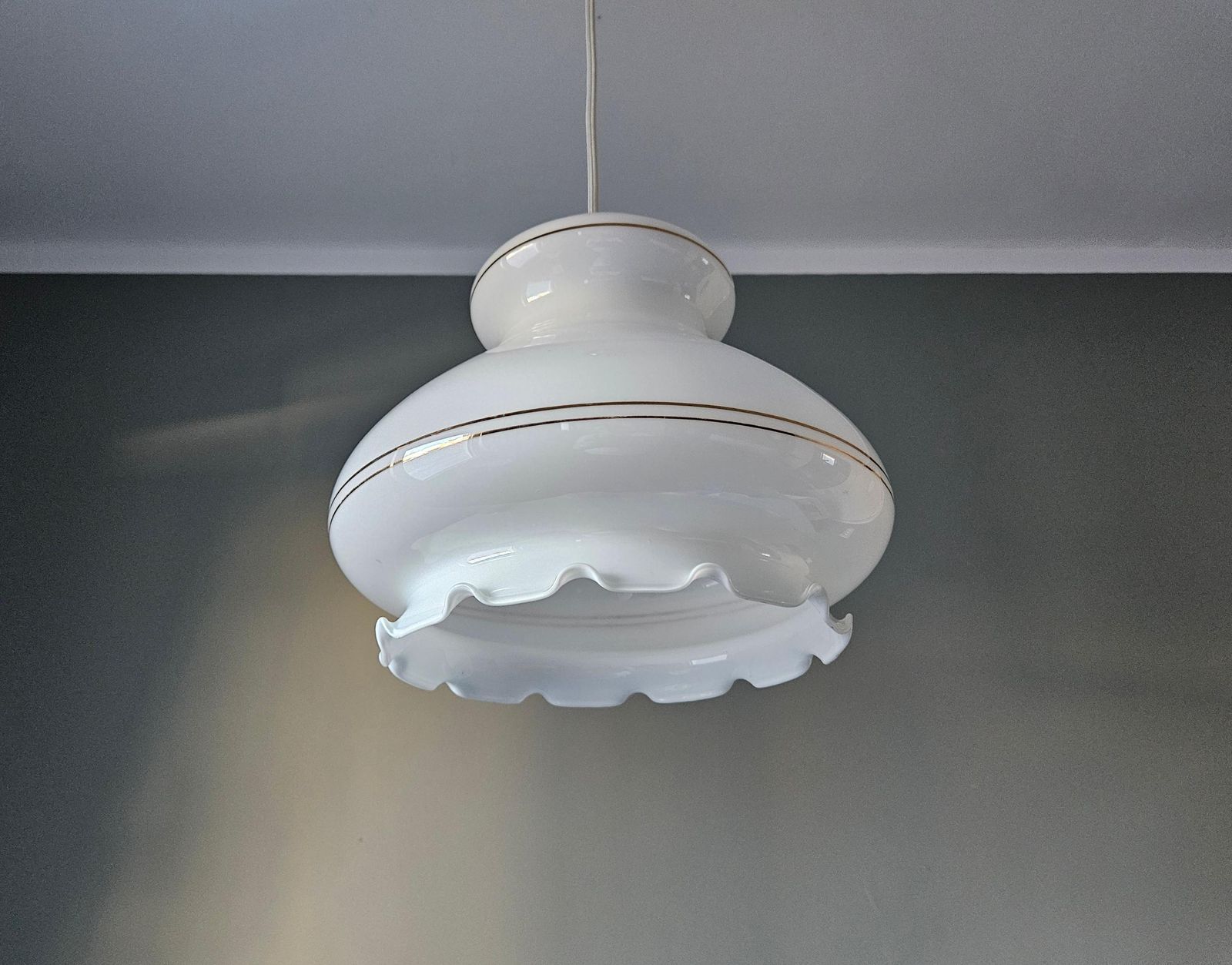 Vintage Opaline Glass Pendant Lamp, Kitchen Ceiling Light, 70's Lamp, White Kitchen Hanging Lamp, Retro Lamp, Mid Century Lamp, Mcm photo for sale