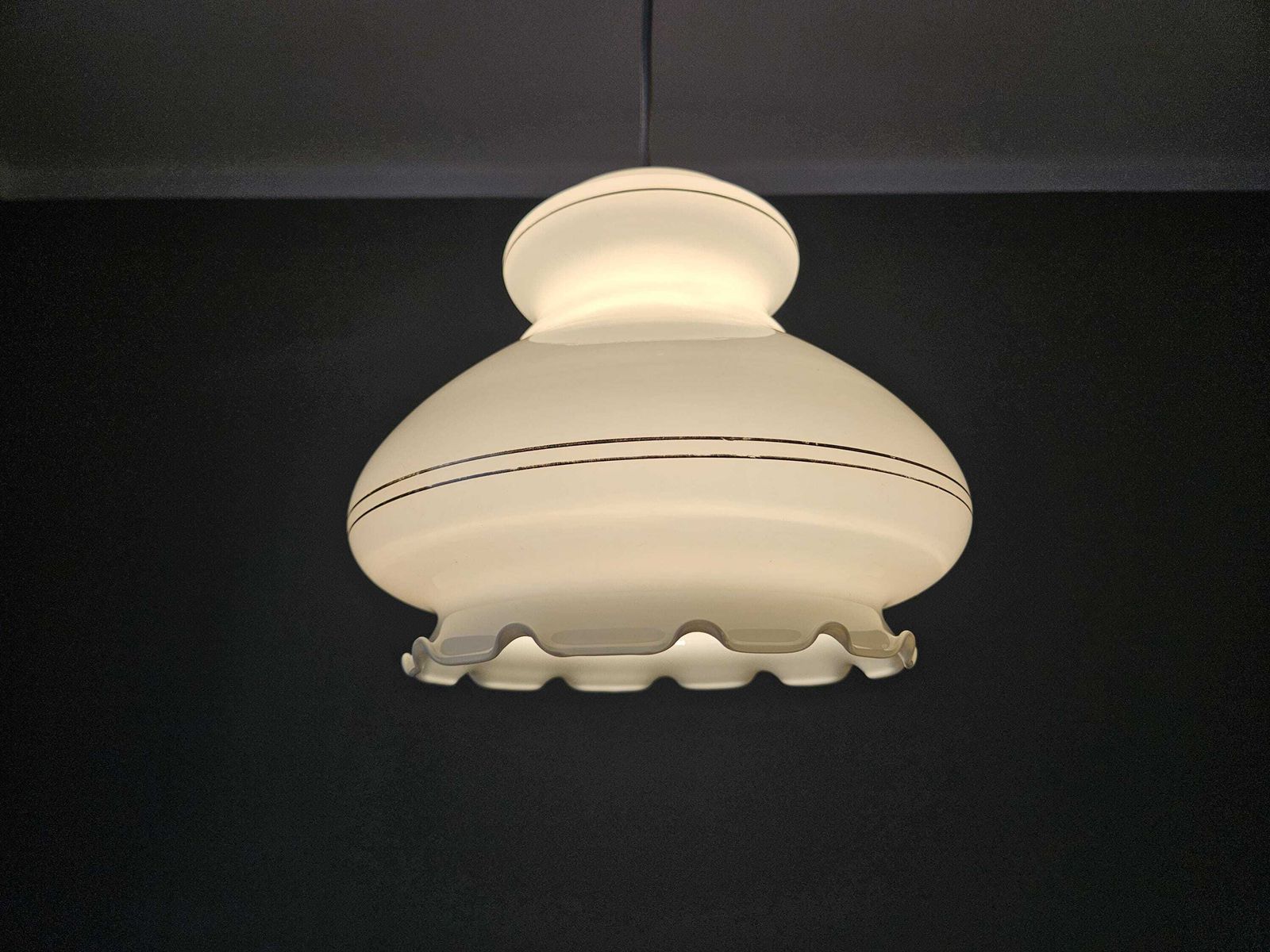 Vintage Opaline Glass Pendant Lamp, Kitchen Ceiling Light, 70's Lamp, White Kitchen Hanging Lamp, Retro Lamp, Mid Century Lamp, Mcm photo Lighting