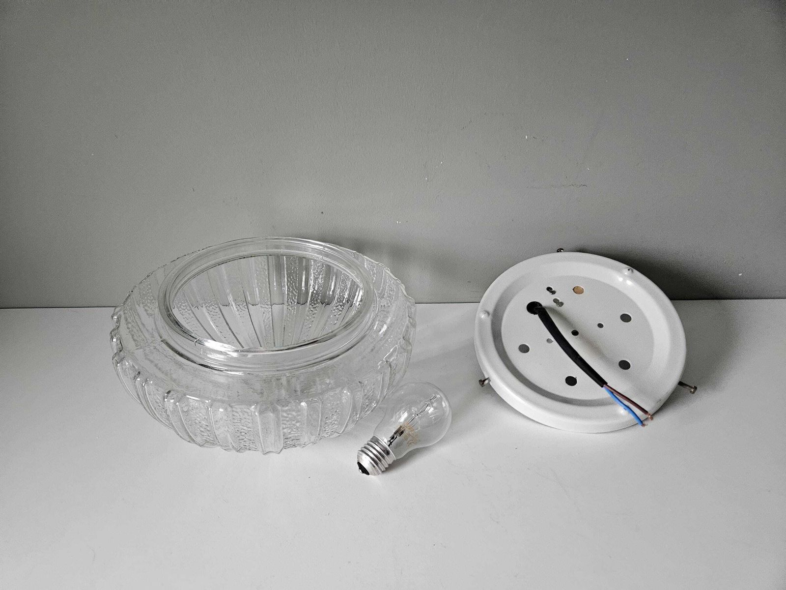 Large 9.8" Vintage Flush Mount Ceiling Light, Glass Wall Lamp, Mid Century Modern, Plafoniera, Round Glass Sconce, Yu 70's photo Lighting