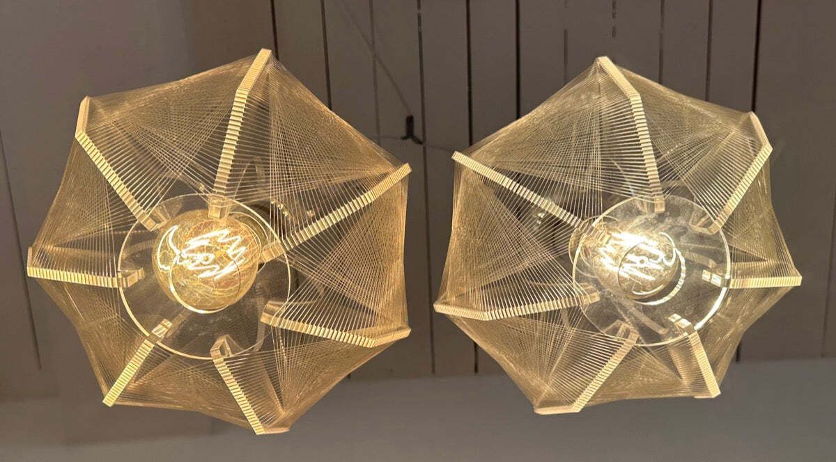 Pair Of 1970s Space Age Sompex Nylon And Perspex Pendant Hanging Lights By French Designer Paul Secon photo vintage