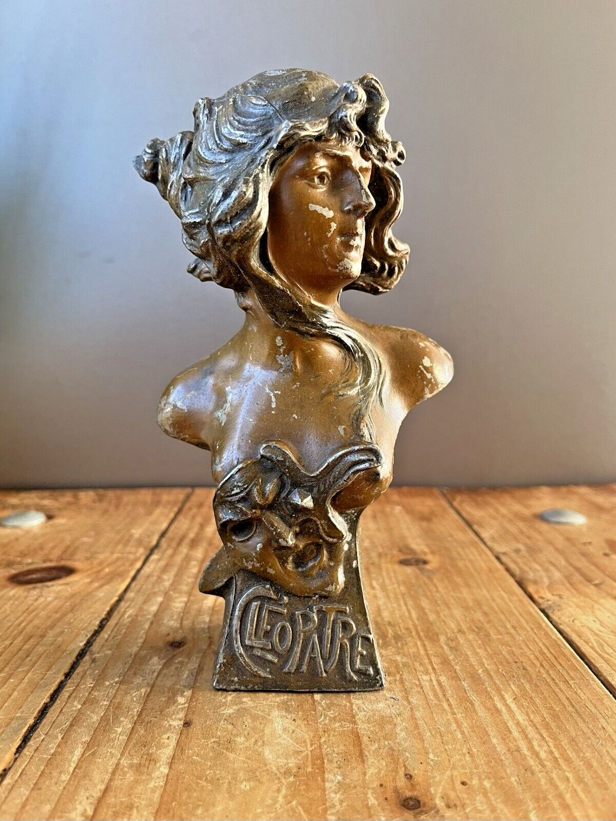 French Art Nouveau Bronzed Spelter Cleopatra Cleopatre Bust Statue Desk Ornament photo buy
