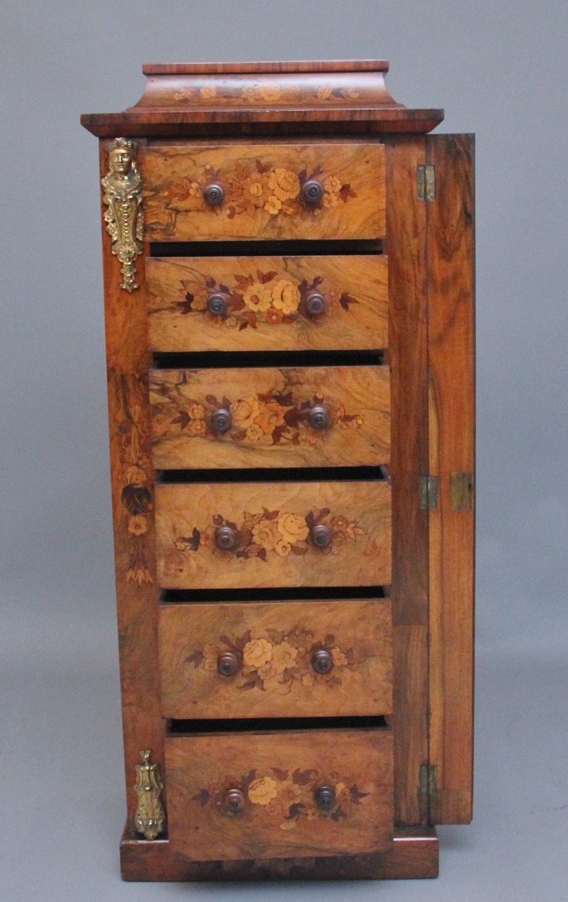 19th Century Walnut & Marquetry Wellington Chest photo for sale