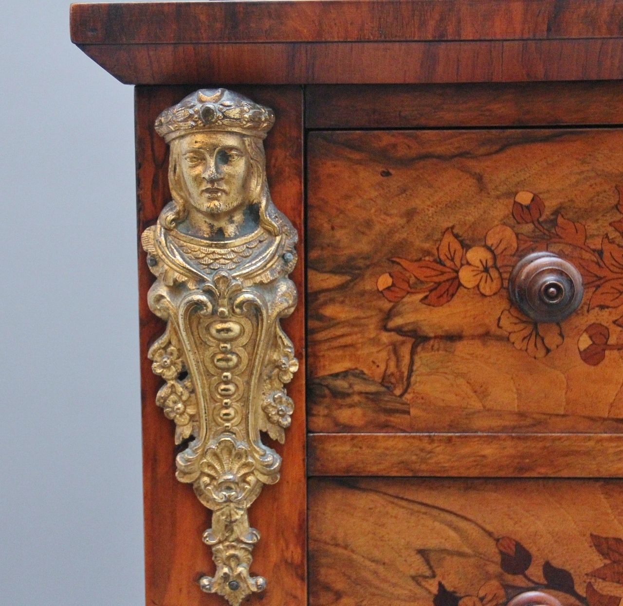 19th Century Walnut & Marquetry Wellington Chest photo vintage