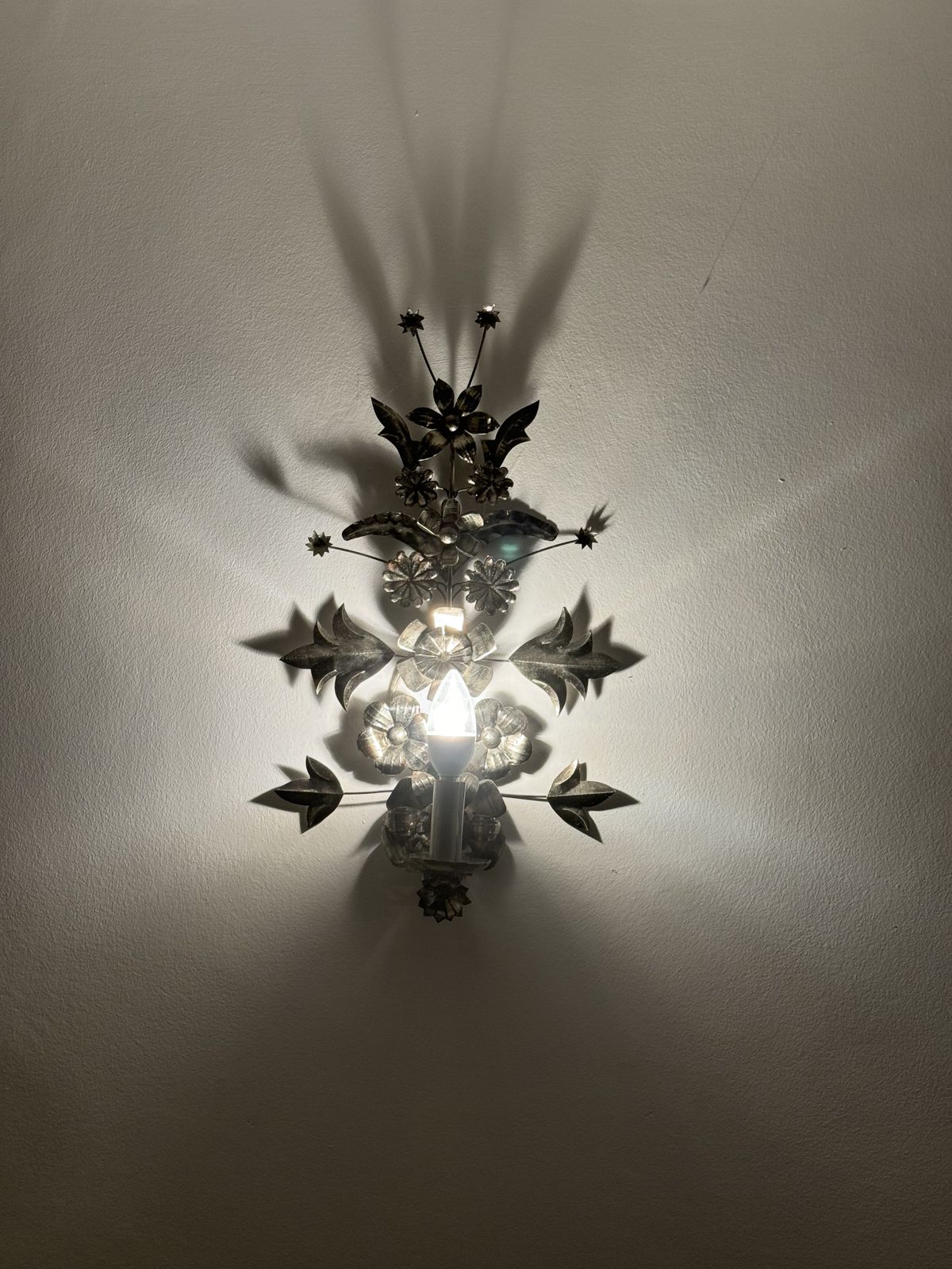 Metal Floral 6 Light Chandelier And 3 Matching Wall Sconces photo for sale