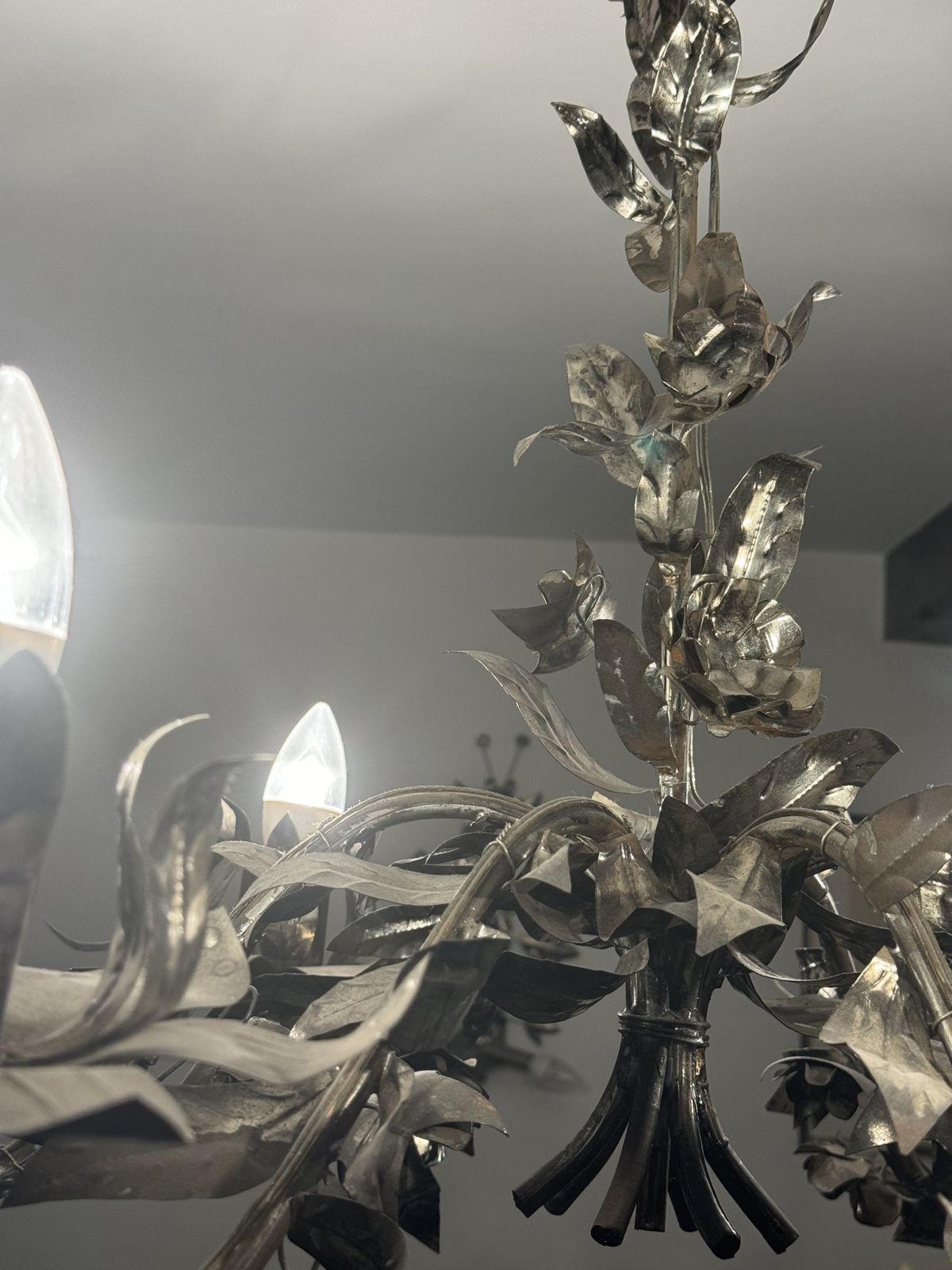 Metal Floral 6 Light Chandelier And 3 Matching Wall Sconces photo 100.0
