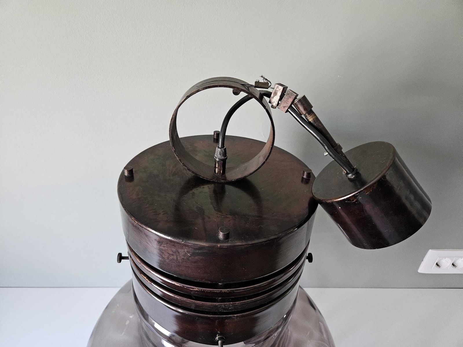 Xxl Vintage Chandelier, Copper Light Fixture, Yugoslavia 70's, Glass And Copper Ceiling Lamp, Mid Century Modern Pendant Light, Mcm photo 621.0