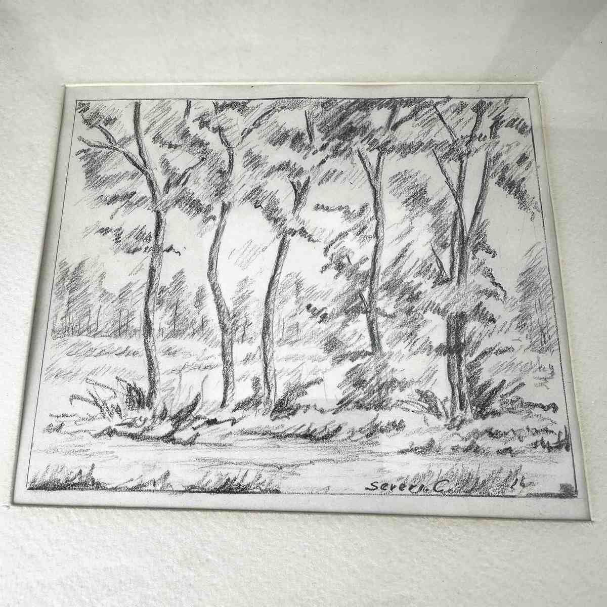 Vintage Paintings With Severe Pencil Drawings.C 4 Pieces photo 77.0