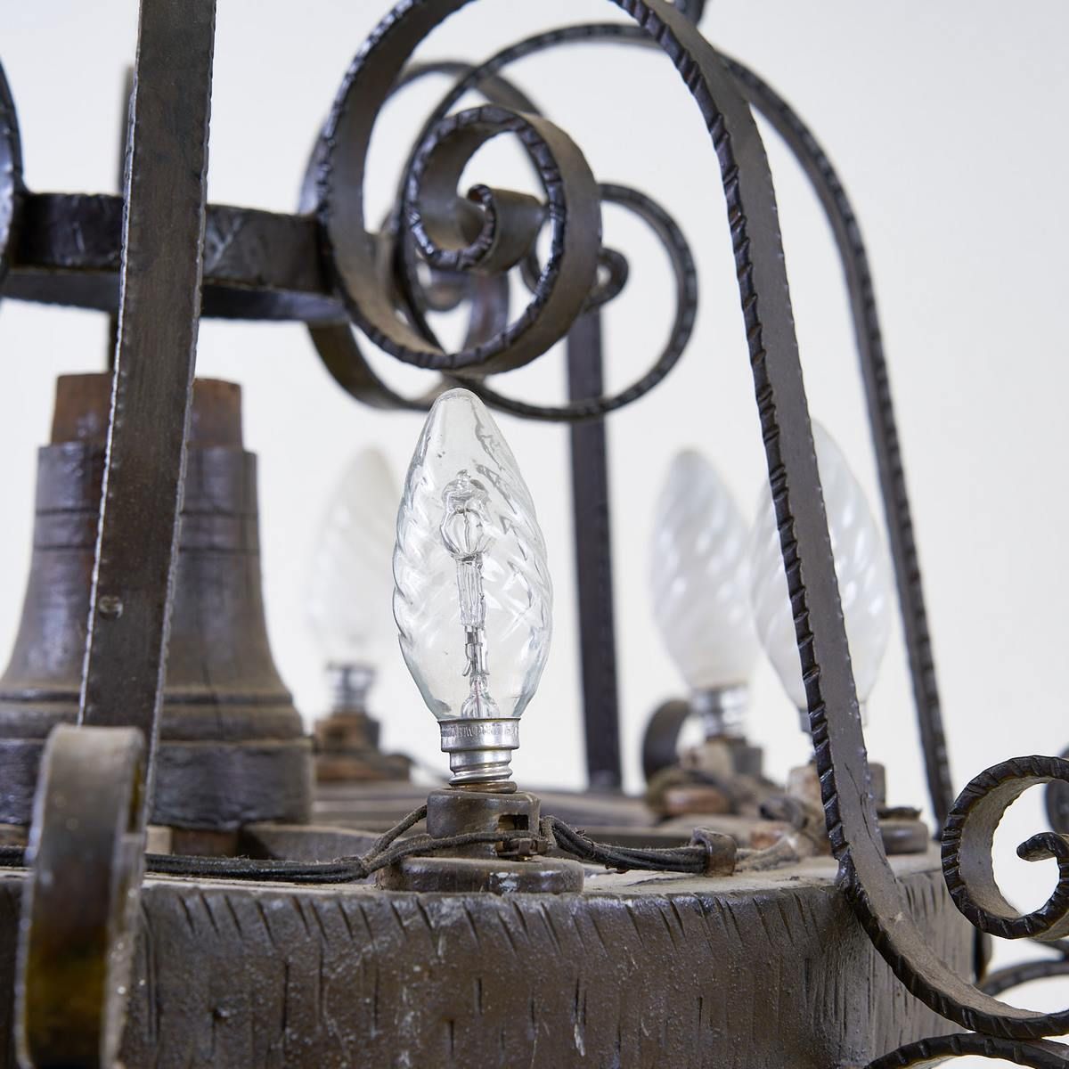Vintage Wooden Chandelier Made From A Wagon Wheel photo for sale