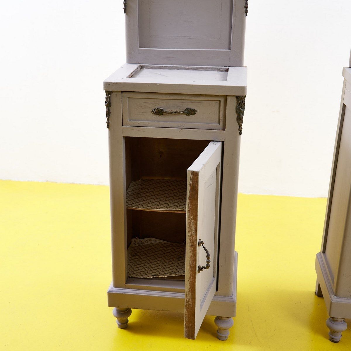 Pair Of Early 1900s Bedside Tables In Dove Grey Wood photo vinterior
