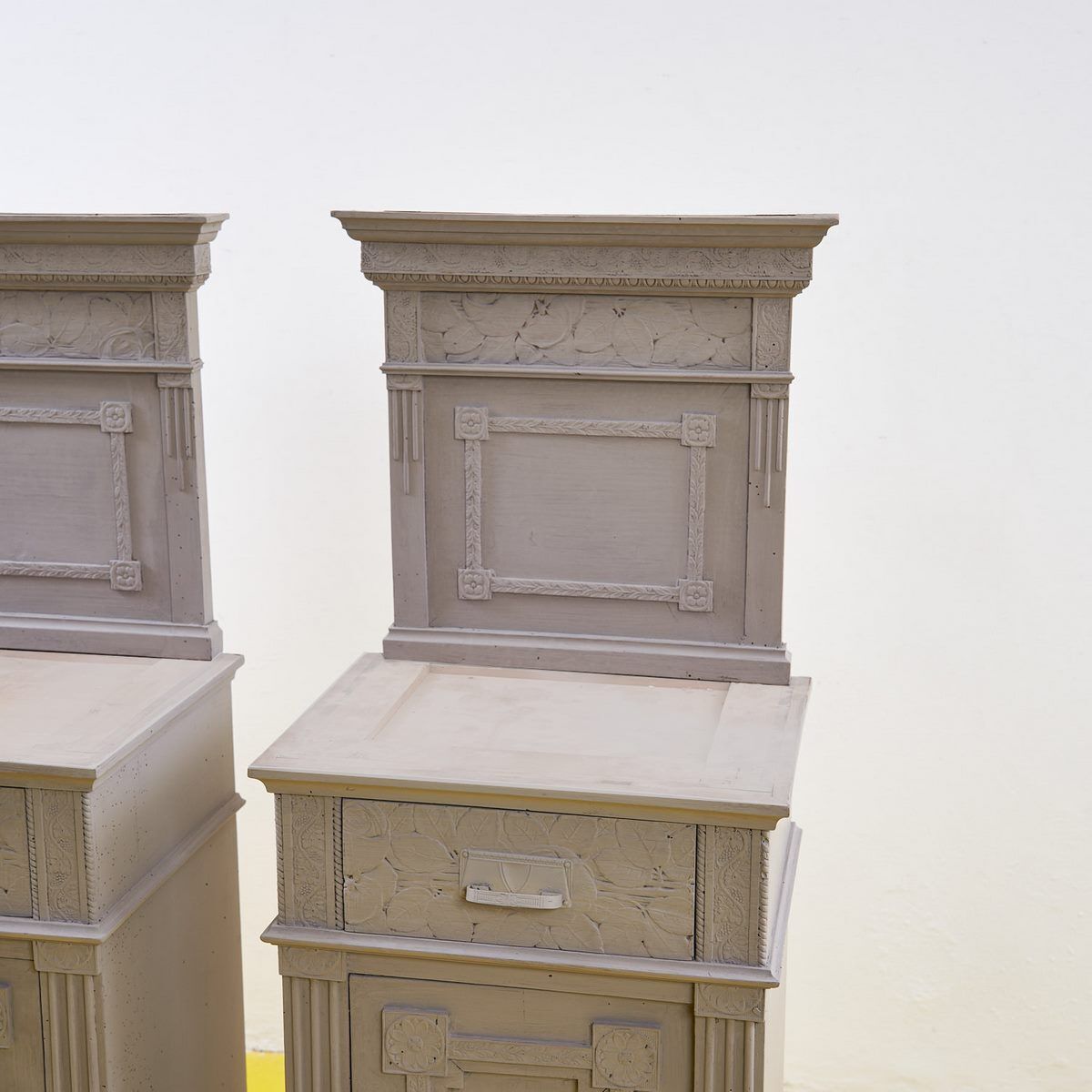 Pair Of Dove Grey Wooden Bedside Tables From The 40s photo furniture
