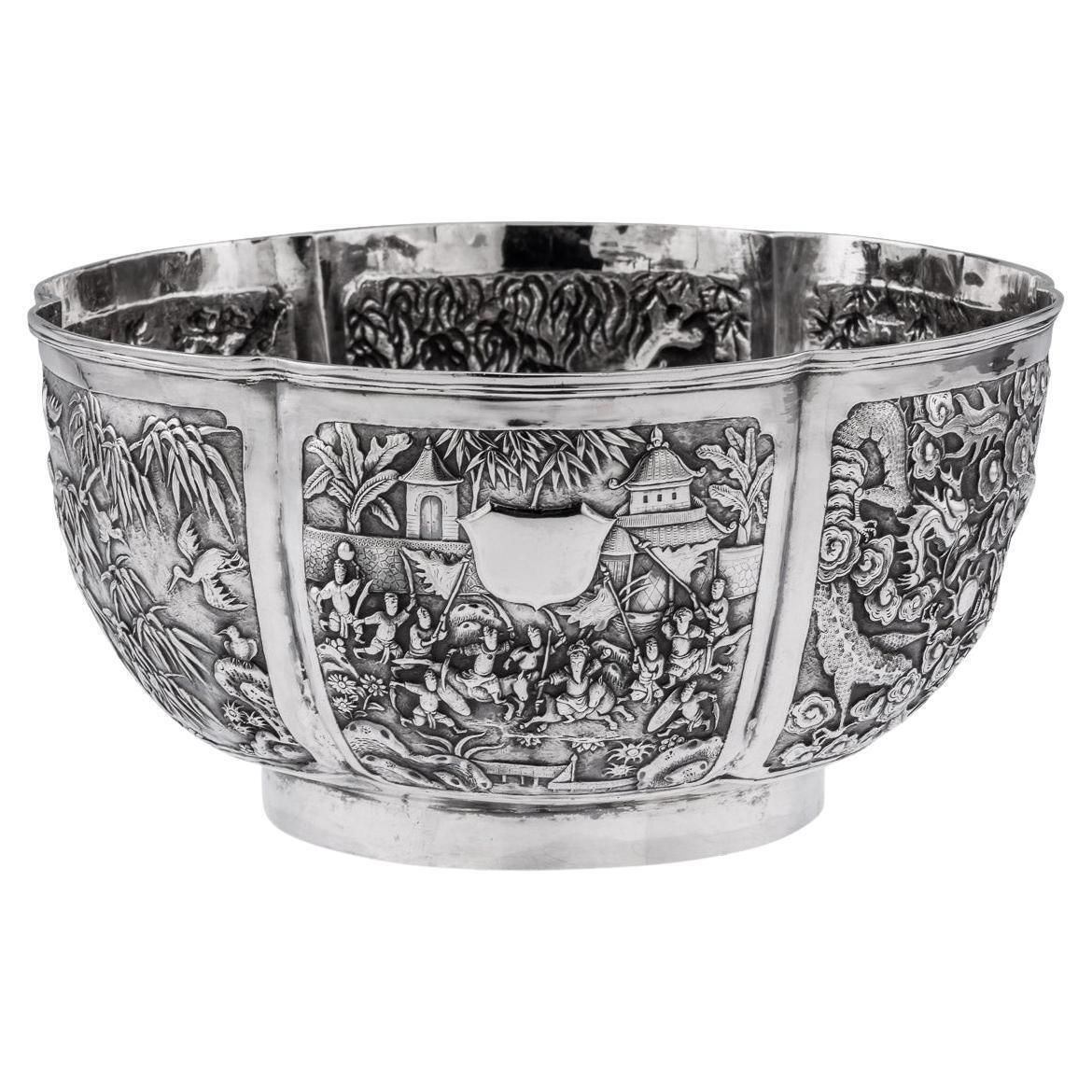 19th Century Chinese Export Large Solid Silver Bowl