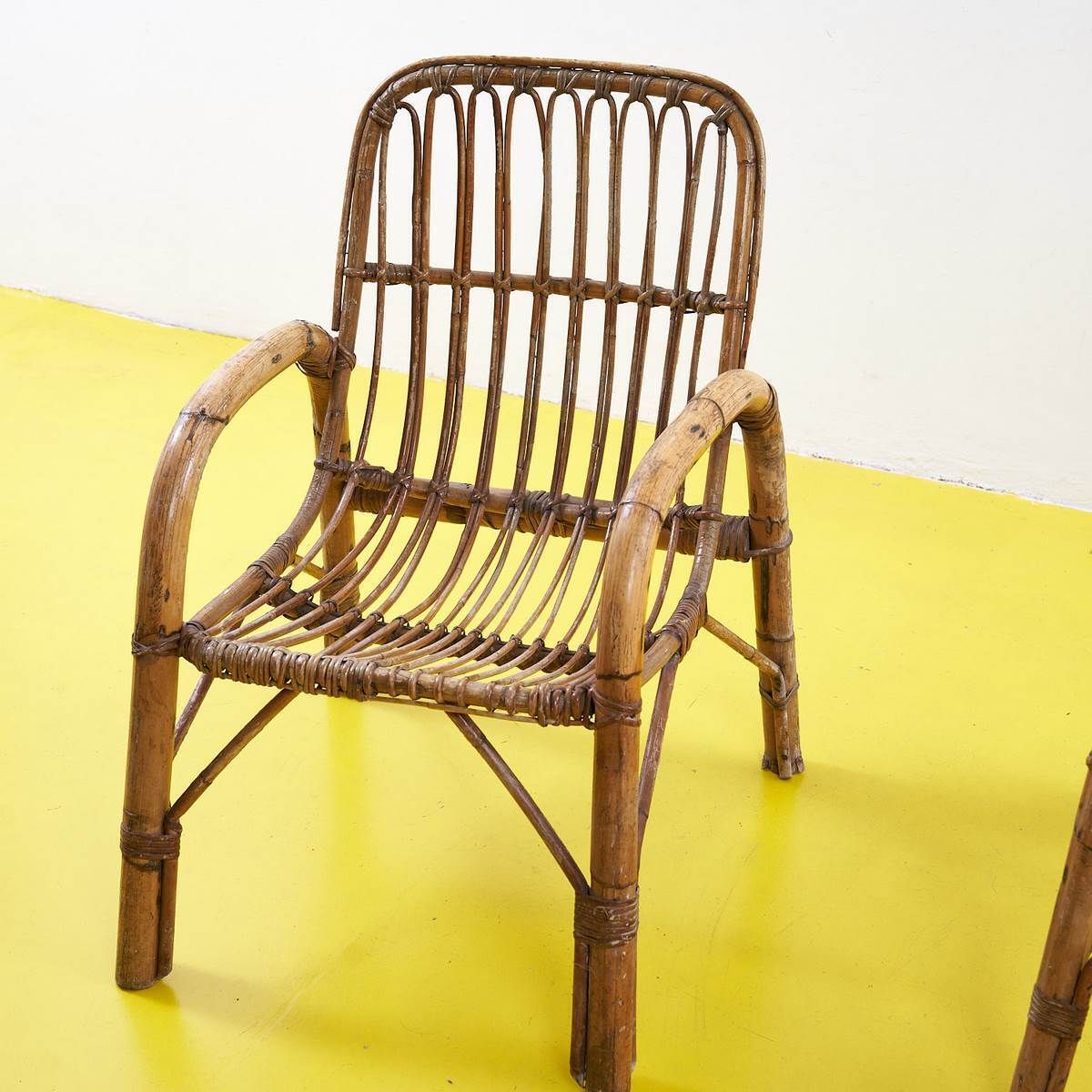 Pair Of 70's Bamboo Armchairs, 1970s photo for sale