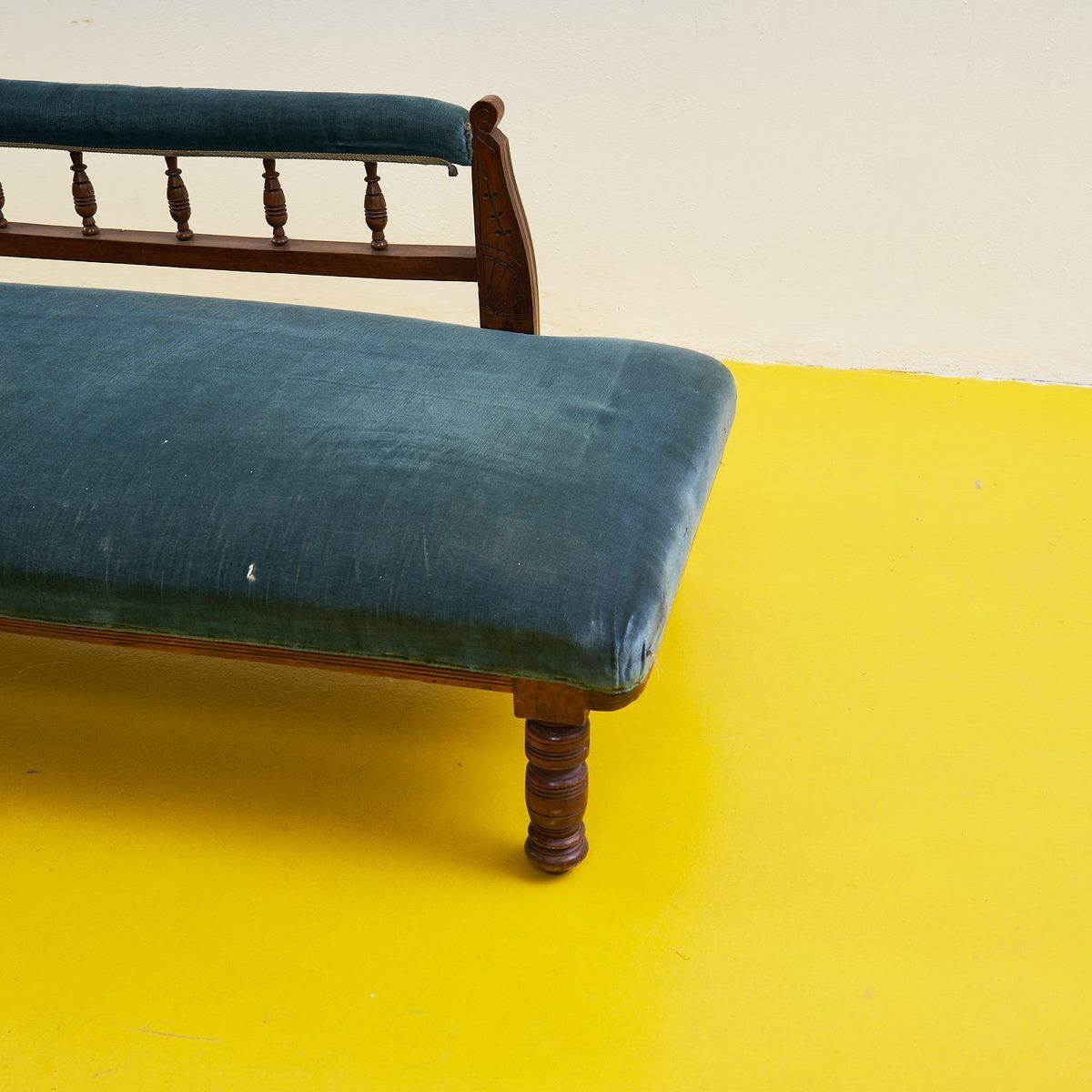 Wooden And Velvet Daybed Sofa, 1800s photo for sale