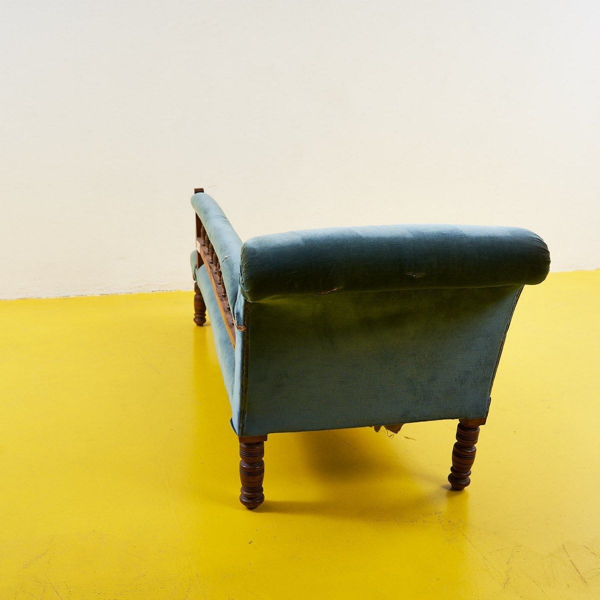 photo for sale Wooden And Velvet Daybed Sofa, 1800s