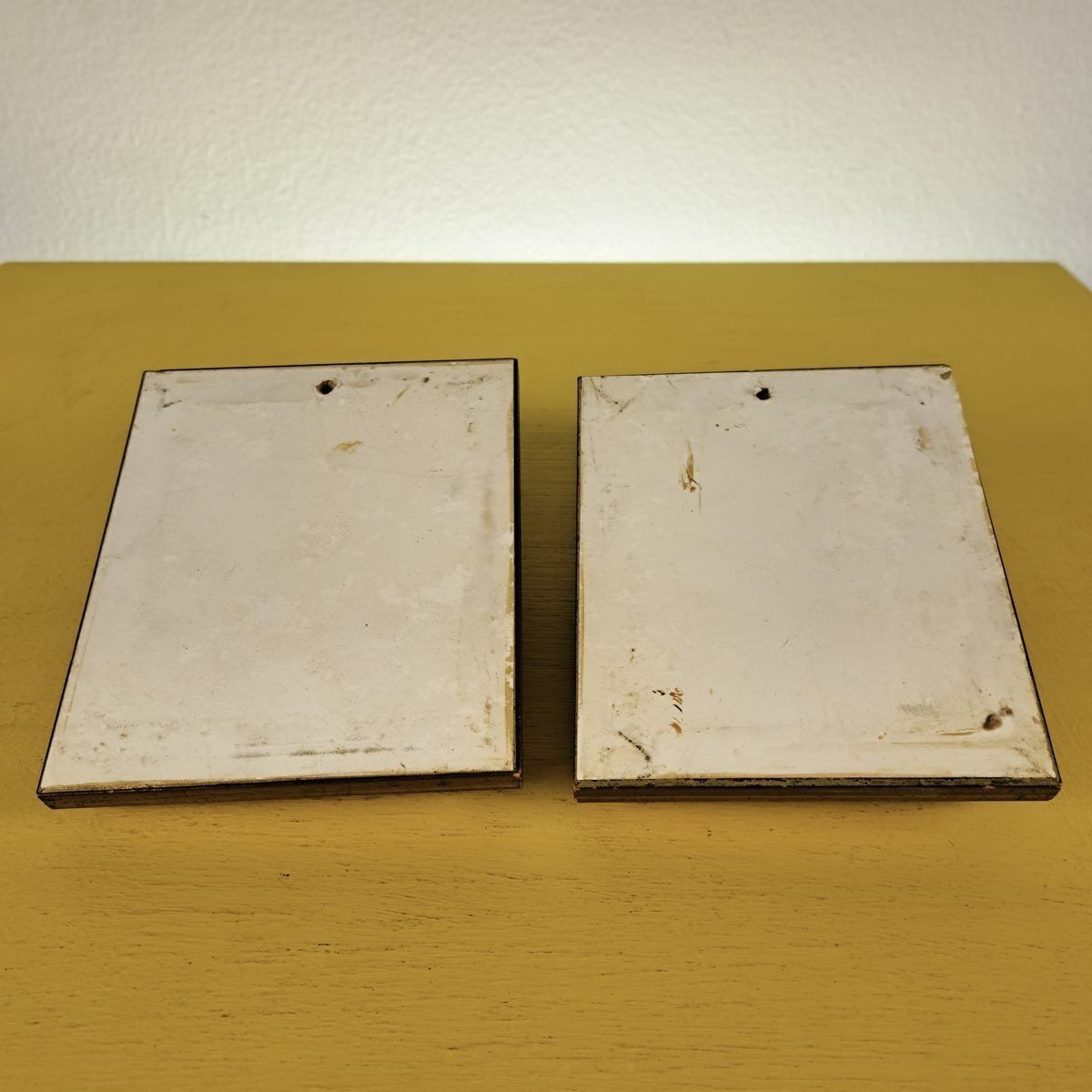 Pair Of Vintage Paintings With Wooden Frame And Fabric Print photo vinterior