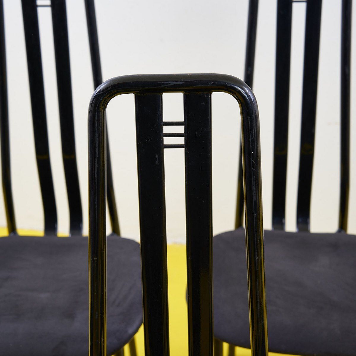 Vintage Black Metal Chairs, Giorgio Cattelan Design, 6 Pieces photo for sale