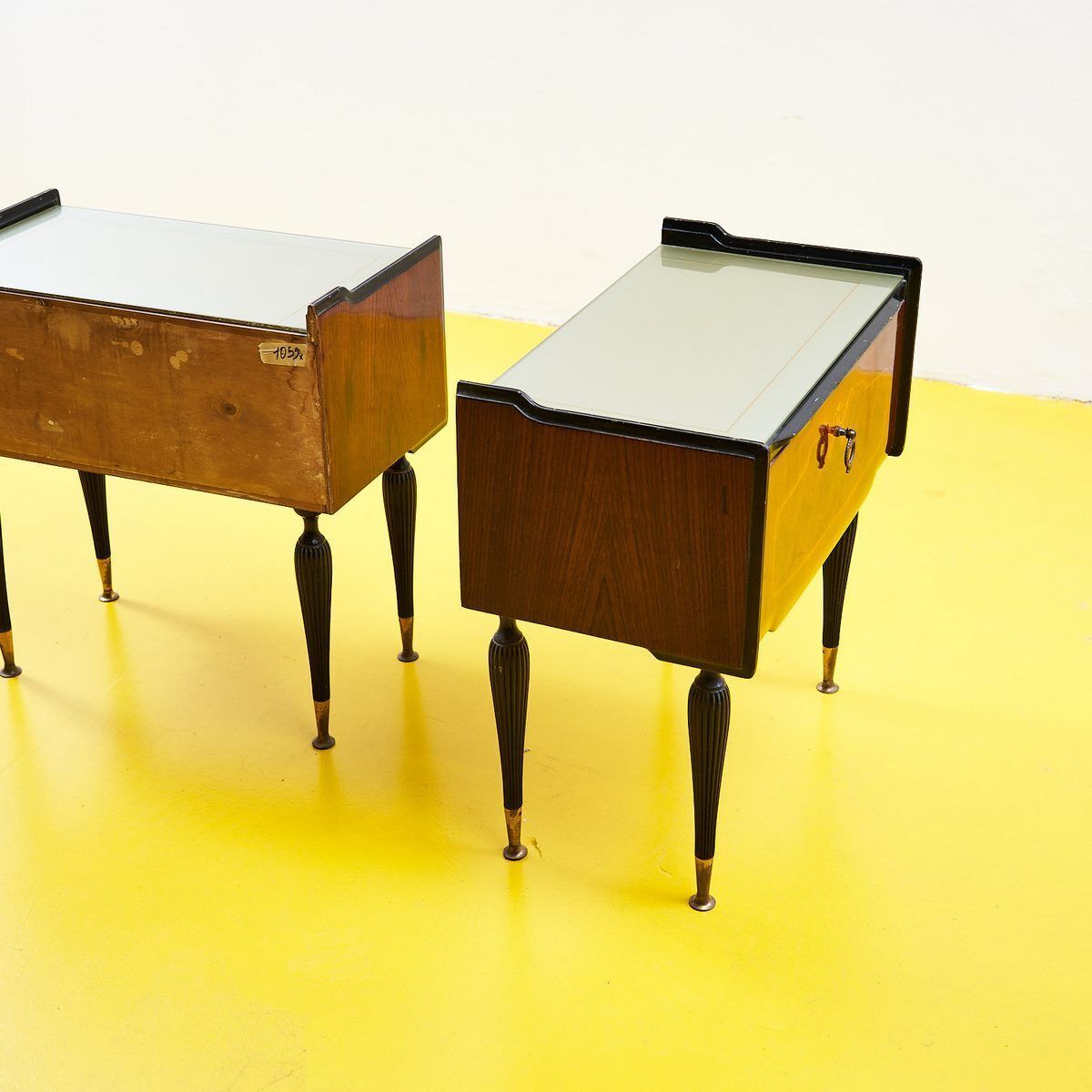 photo for sale Pair Of 50's Bedside Tables With Glass Top