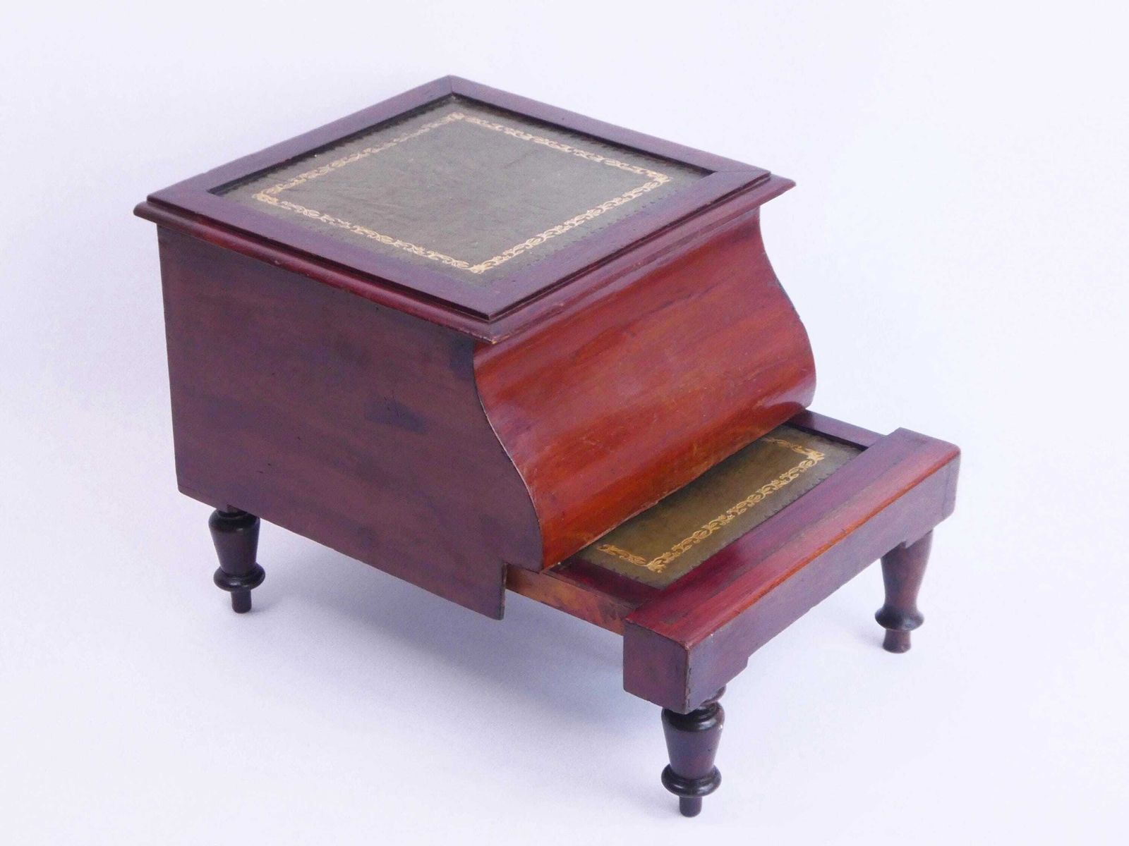 Antique Victoria Bed Steps With Leather, Two Tiered English Stool, Mahogany Bedside Commode 1800's, Wooden Step Stool photo furniture