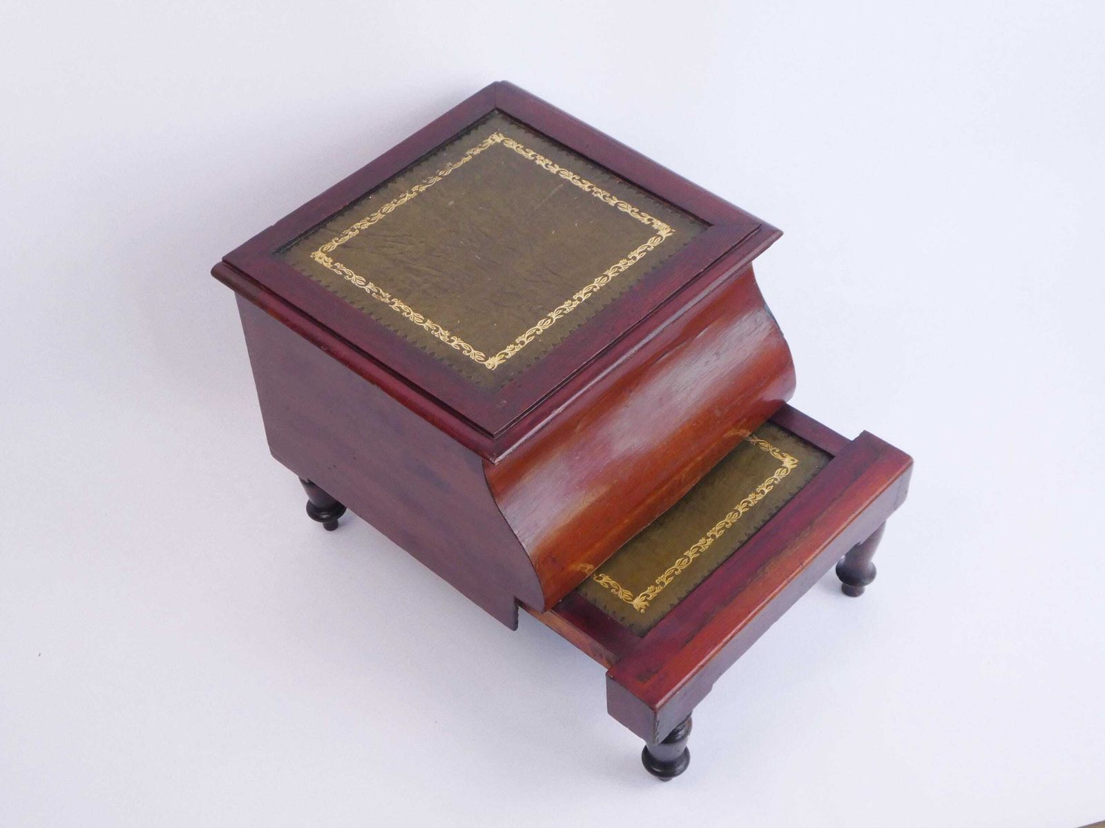 Antique Victoria Bed Steps With Leather, Two Tiered English Stool, Mahogany Bedside Commode 1800's, Wooden Step Stool photo for sale