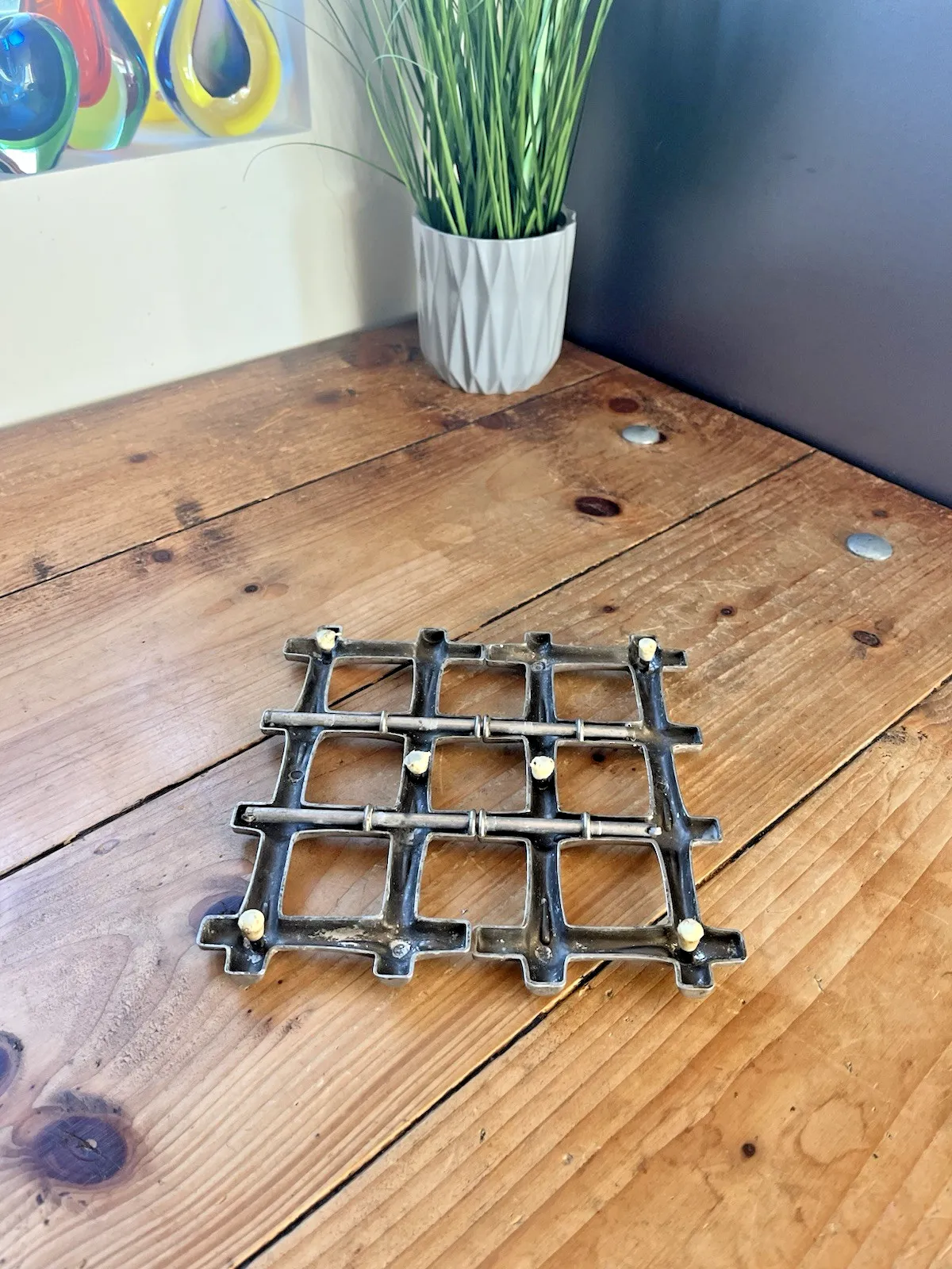 70's Vintage Metal Bamboo Effect Extendable Trivet Teapot Kettle Hot Plate Stand photo vinterior