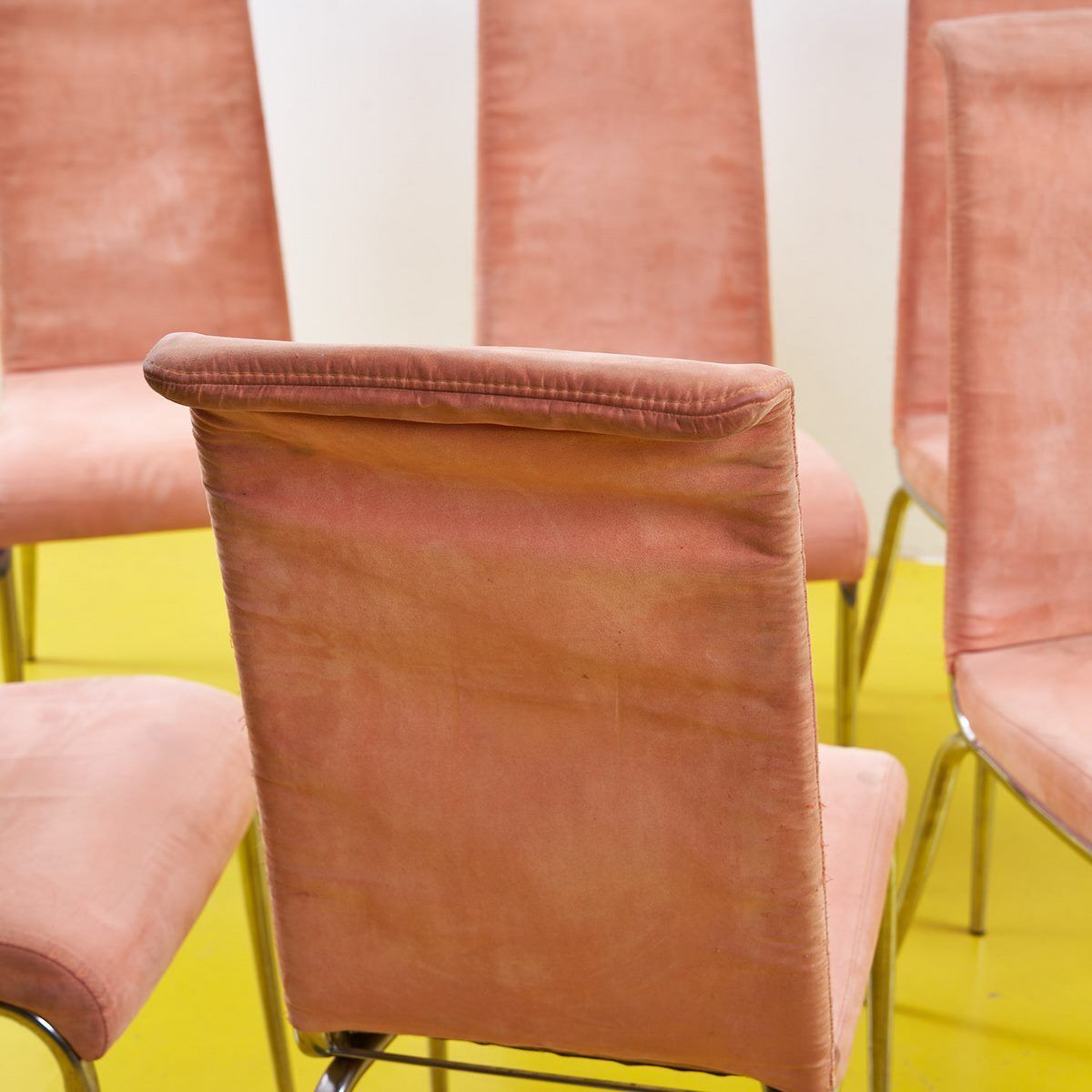 70's Chairs In Metal And Pink Fabric, 6 Pieces photo Furniture