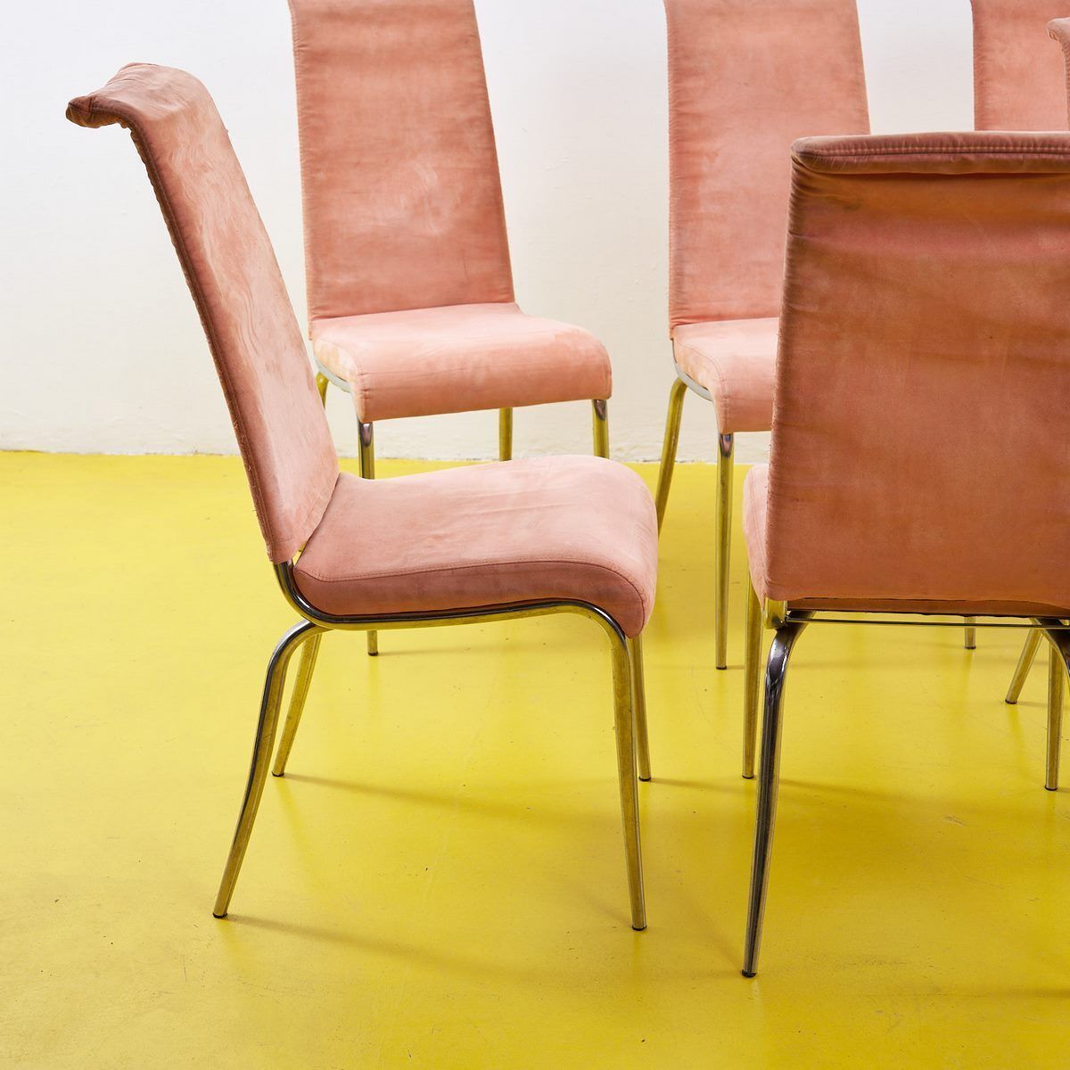 70's Chairs In Metal And Pink Fabric, 6 Pieces photo 679.0