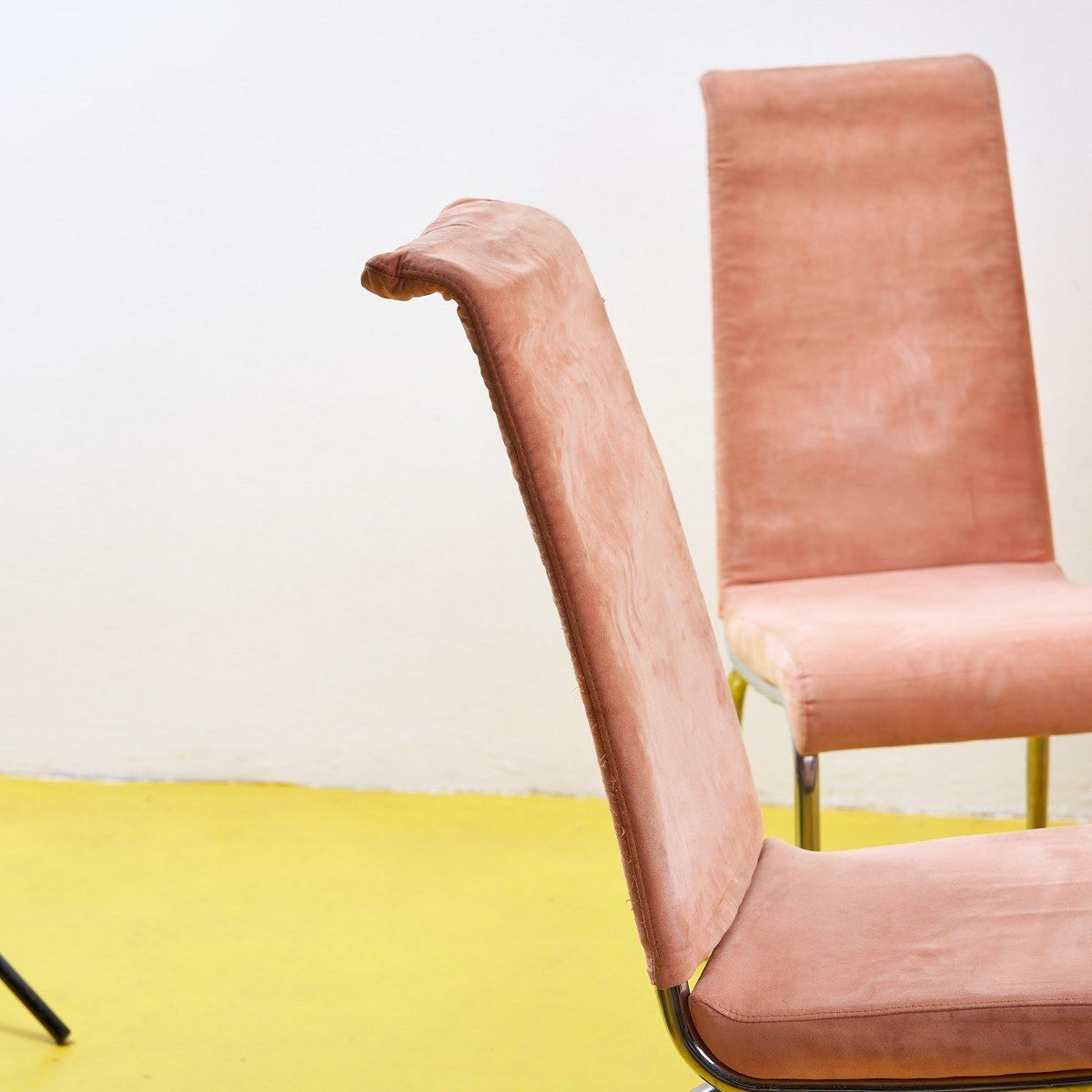 70's Chairs In Metal And Pink Fabric, 6 Pieces photo vinterior