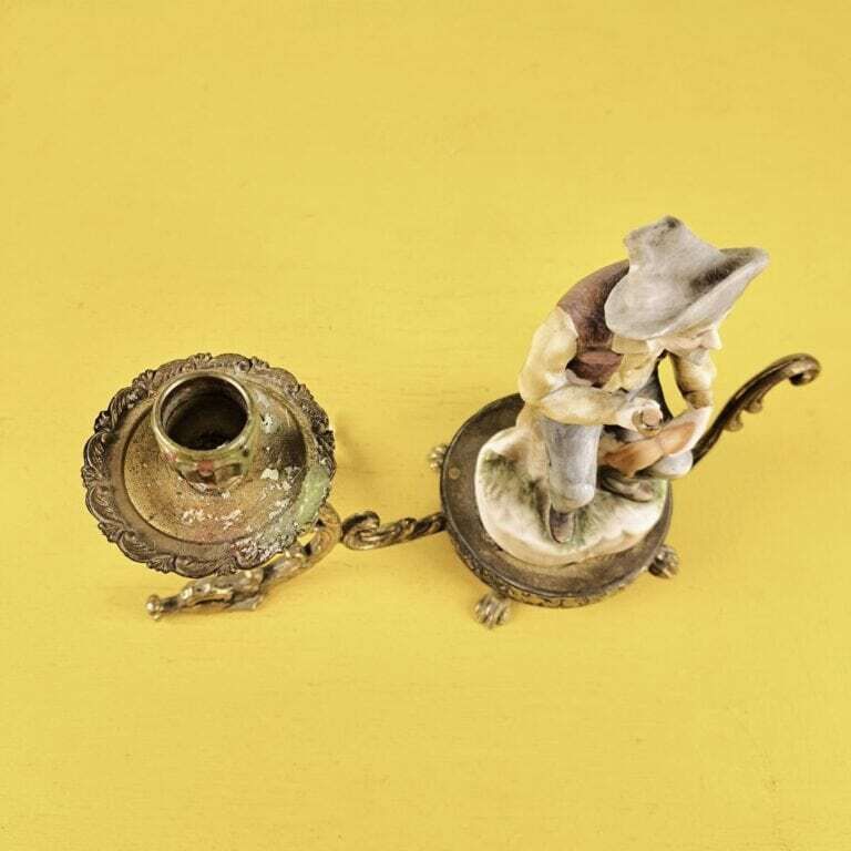 Vintage Metal Candle Holder With Figurine photo vinterior