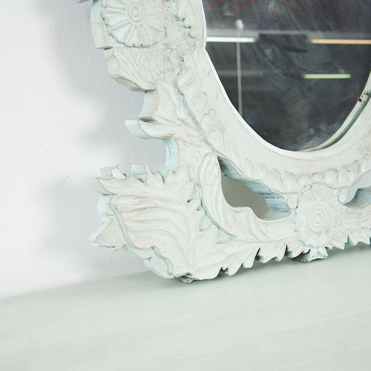 Console With Oriental Mirror, Mint Green With Dark Brown Shades photo furniture