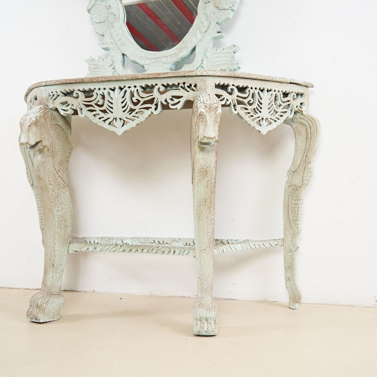 photo buy Console With Oriental Mirror, Mint Green With Dark Brown Shades